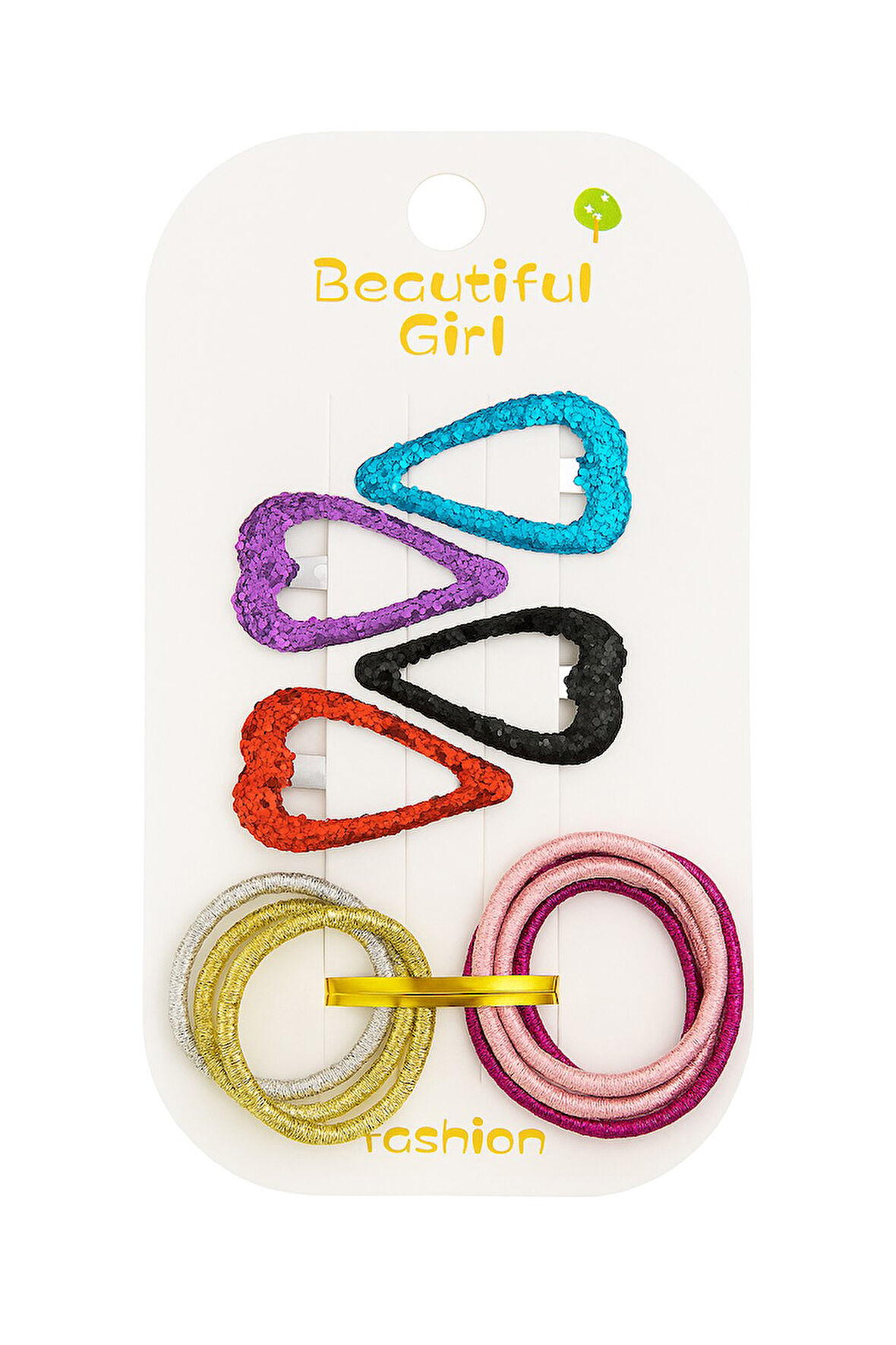 Kalp Desenli Simli Kız Çocuk Toka Set 12 Adet