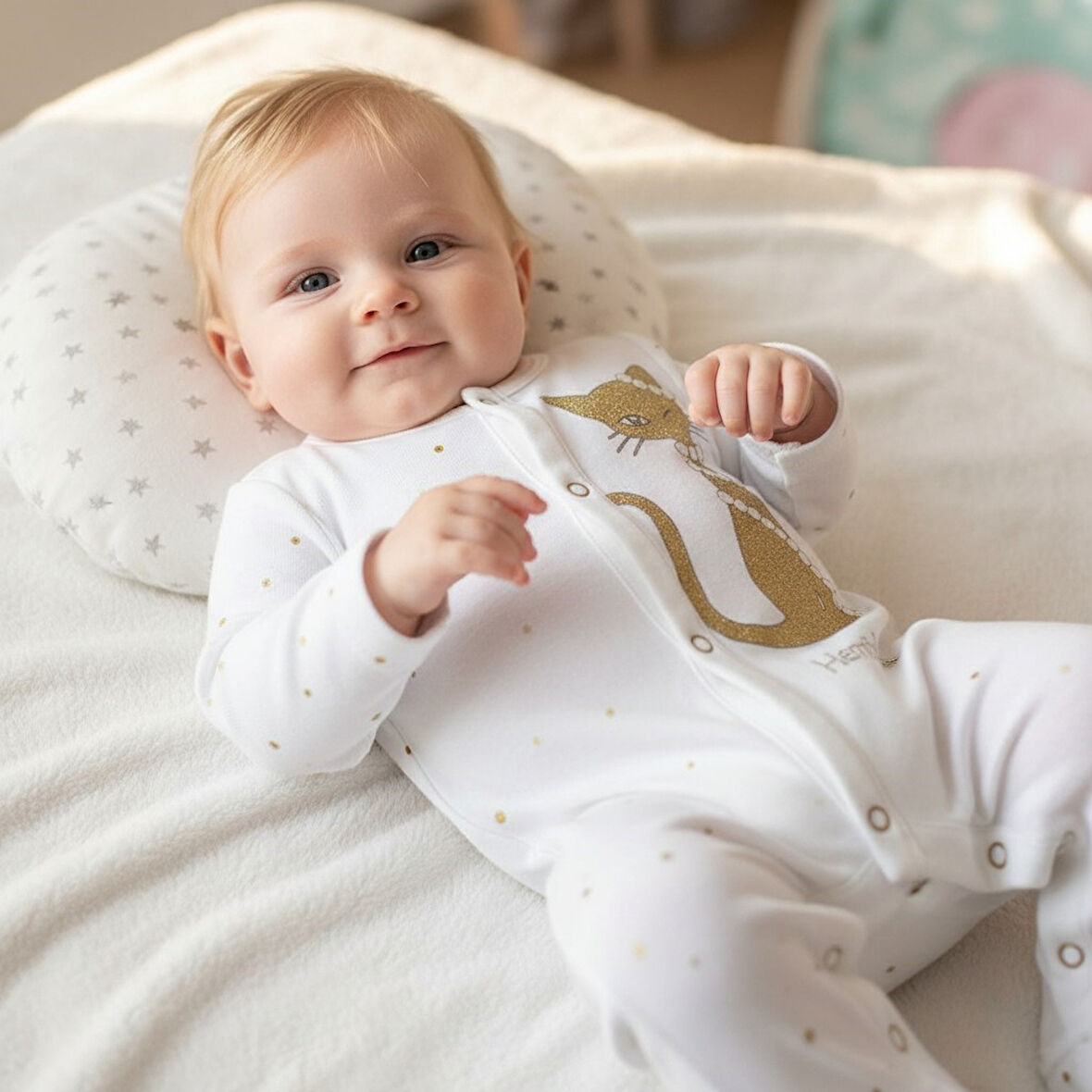 Kedi Desenli Kız Bebek Tulum