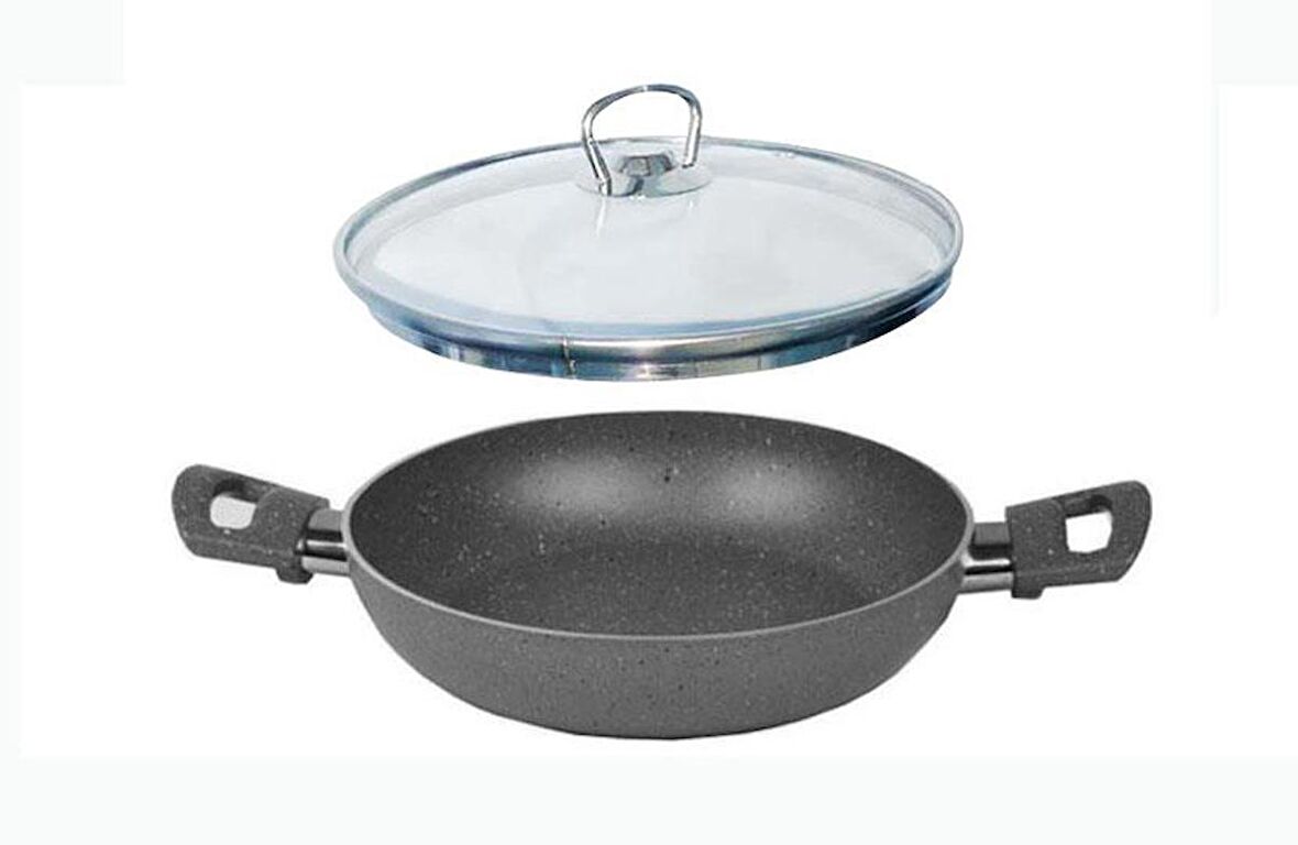 Mehtap Granit Yumurta Sahan 24 CM Cam Kapaklı
