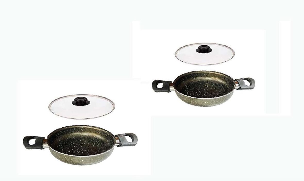 Mehtap Cam Kapaklı Granit Sahan Seti 18 CM Ve 20 CM