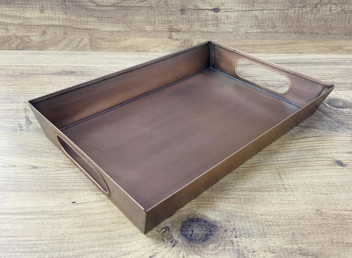 Sunum Tepsisi Metal Bakır Renk Eskitme 33 x 23 CM