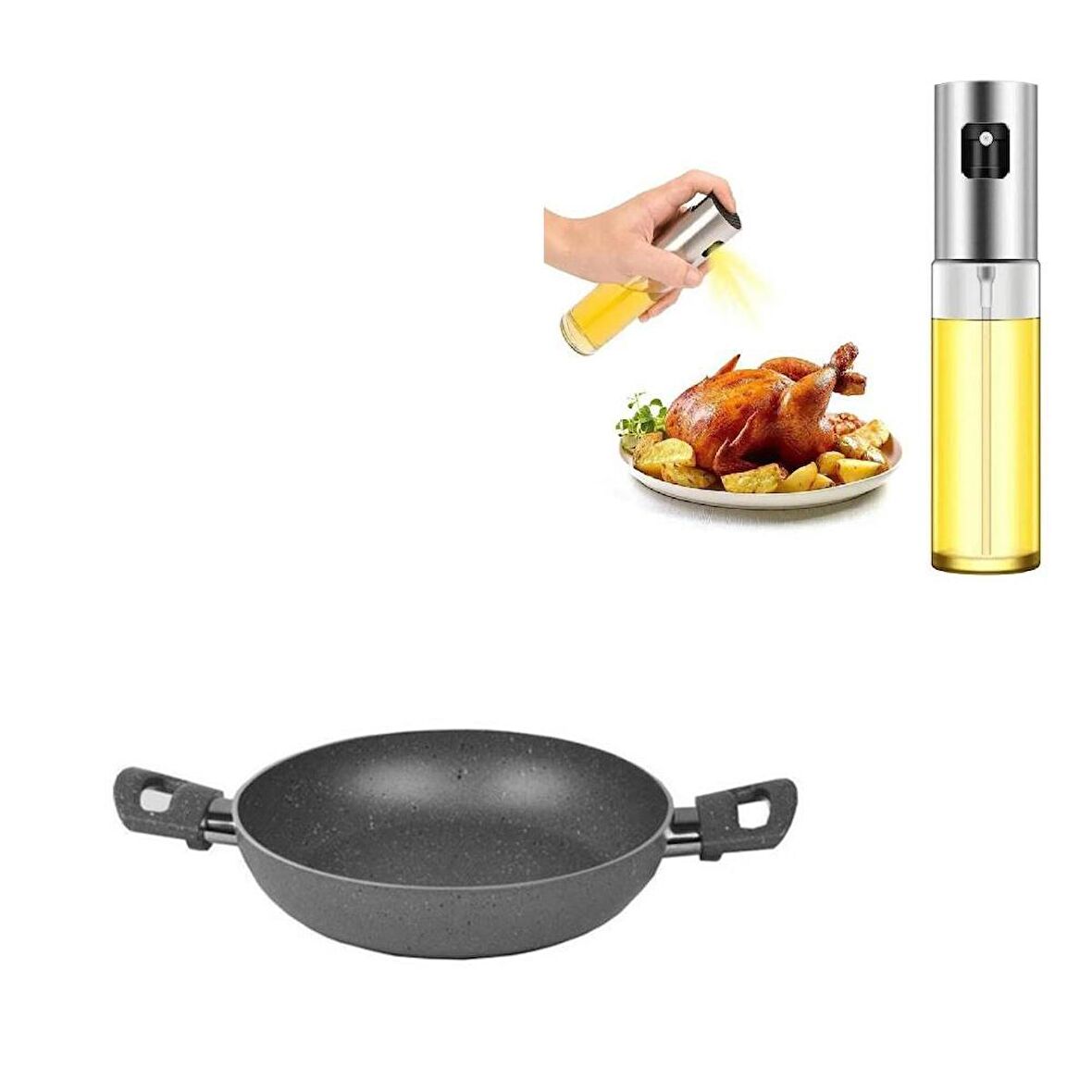 Mehtap Gri Granit Sahan 24 CM ve Sprey Yağdanlık