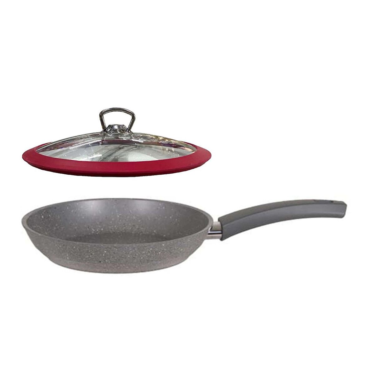 Mehtap Granit Tava 24 CM Kırmızı Silikon Kapaklı 