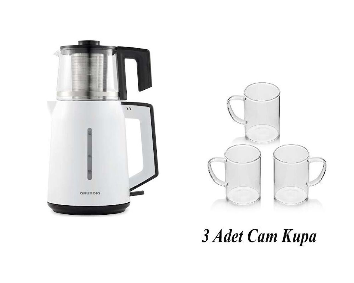 Grundig Cam Demlikli Çay Makinesi 3 Adet Cam Kupa