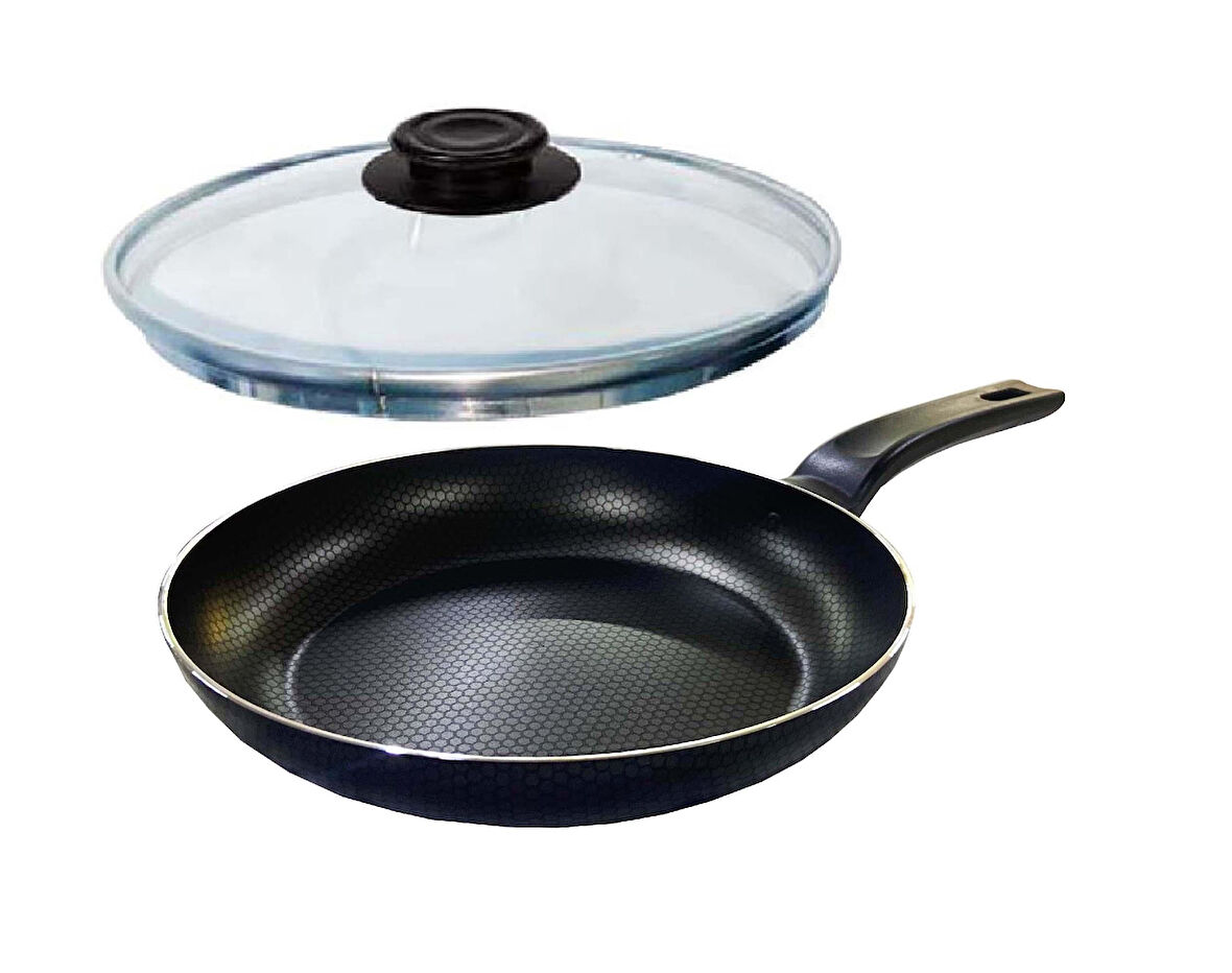 Mehtap Teflon Tava 24 CM Petek Desenli Cam Kapaklı