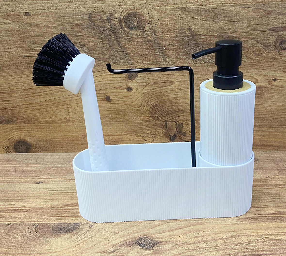 Hazneli Lavabo Fırçası Sıvı Sabunluk Süngerlik Beyaz Renk