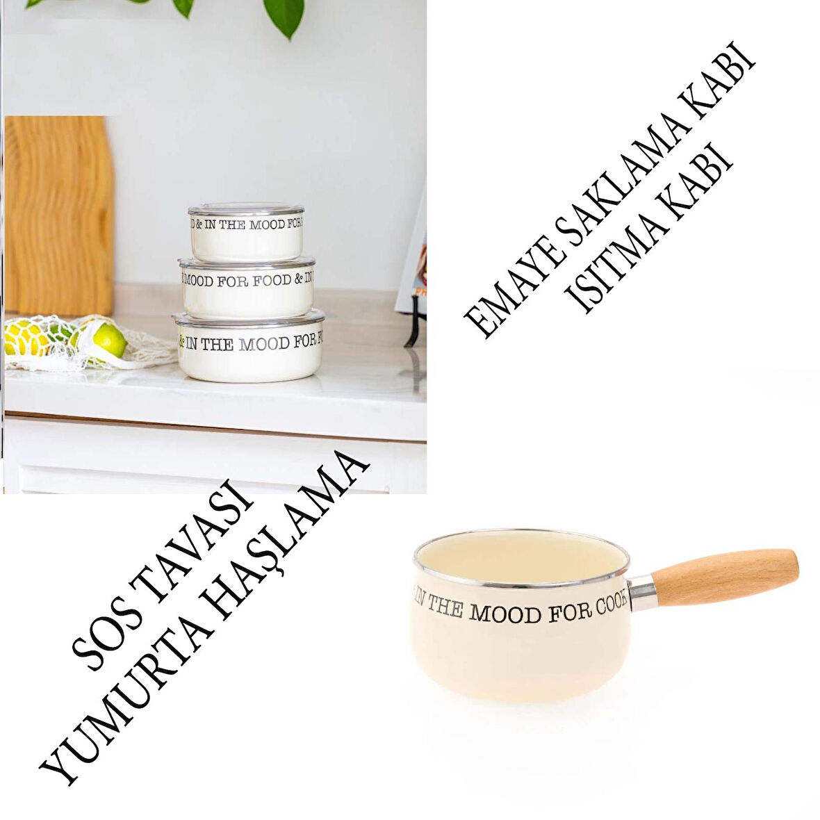Emaye 3lü Saklama Kabı ve Emaye Sos Tavası 16 CM