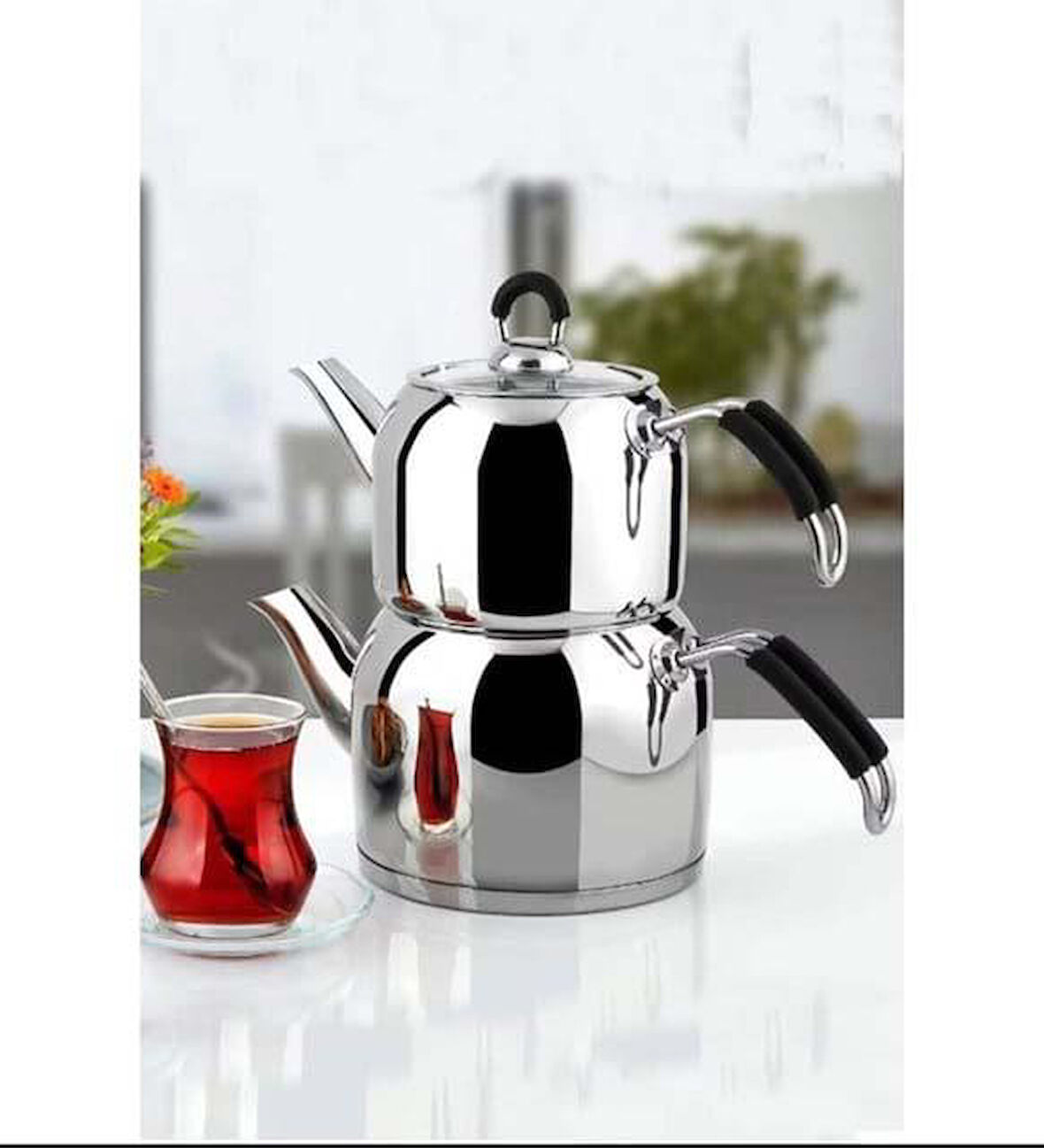 İmaj Mini Silikon Kulplu Çelik Çaydanlık Takımı