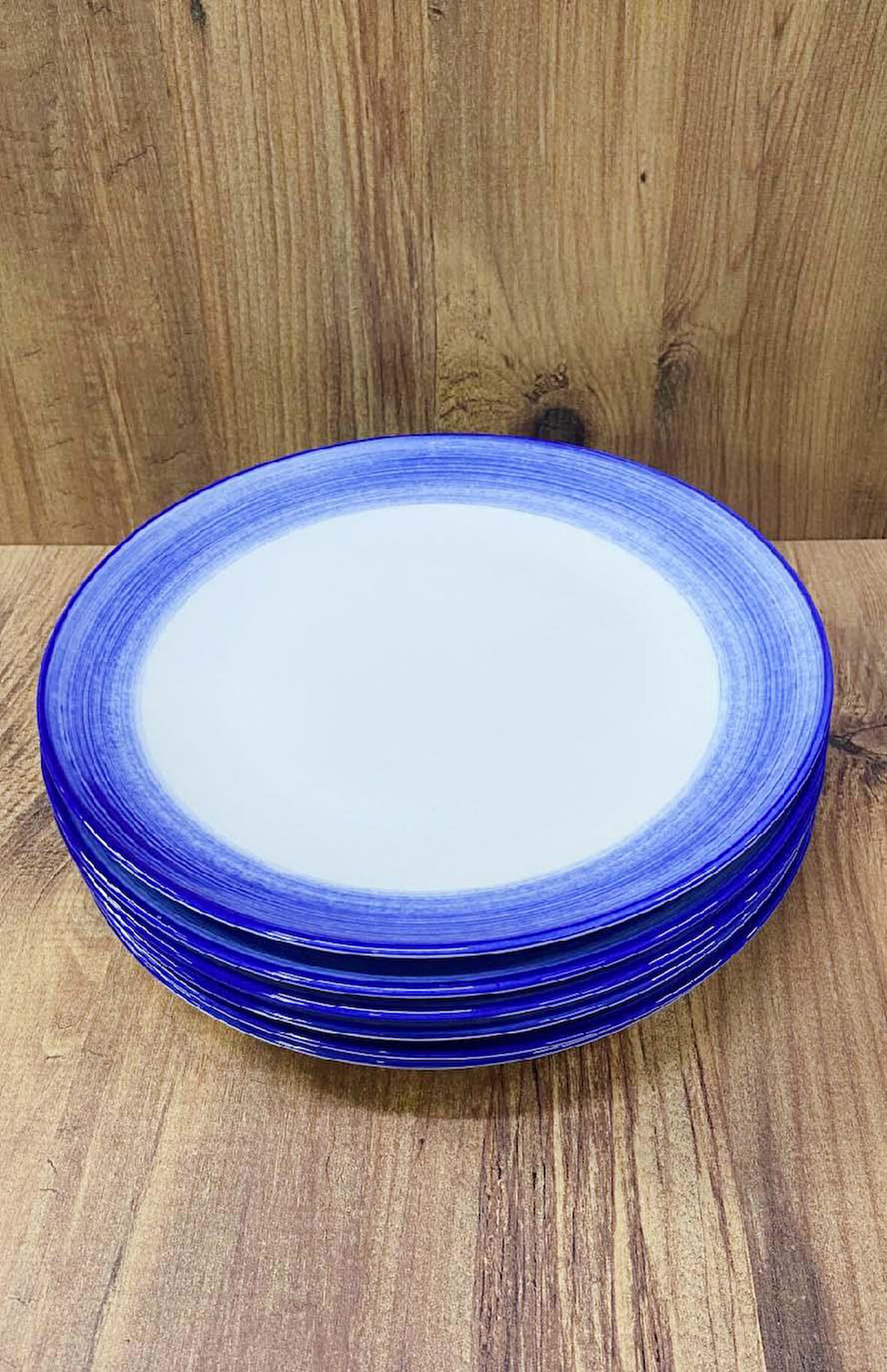 Modern Porselen Servis Tabağı 6 Adet Naturel Tasarım 25 CM Mavi