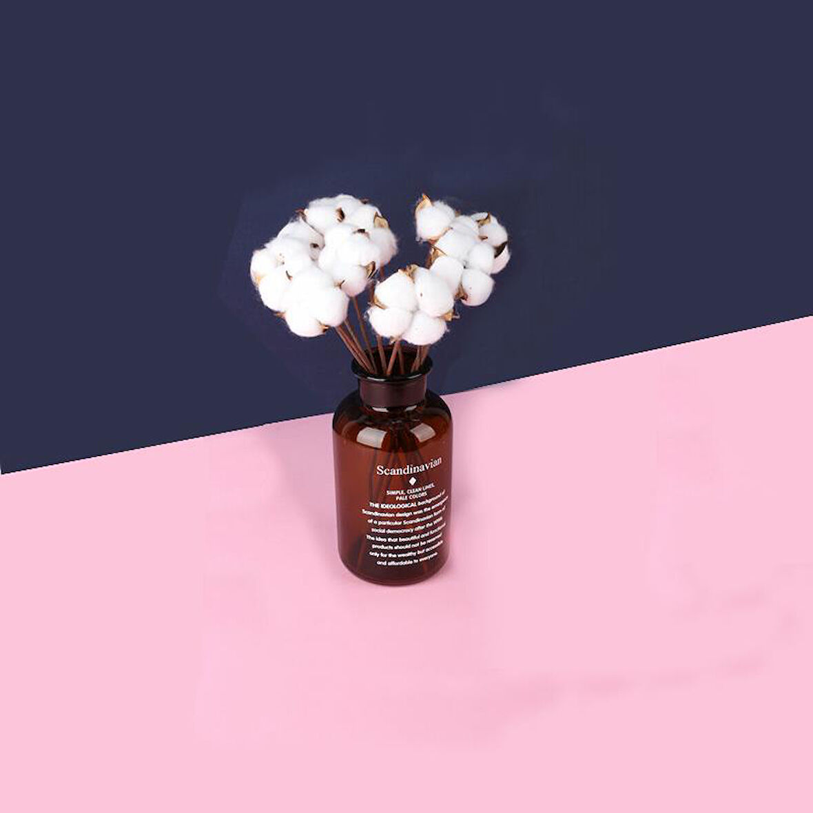 Cam Vazolu Pamuk Çiçek Dekor Amber Renk Gerçek Pamuk Kozalı Scandinavian