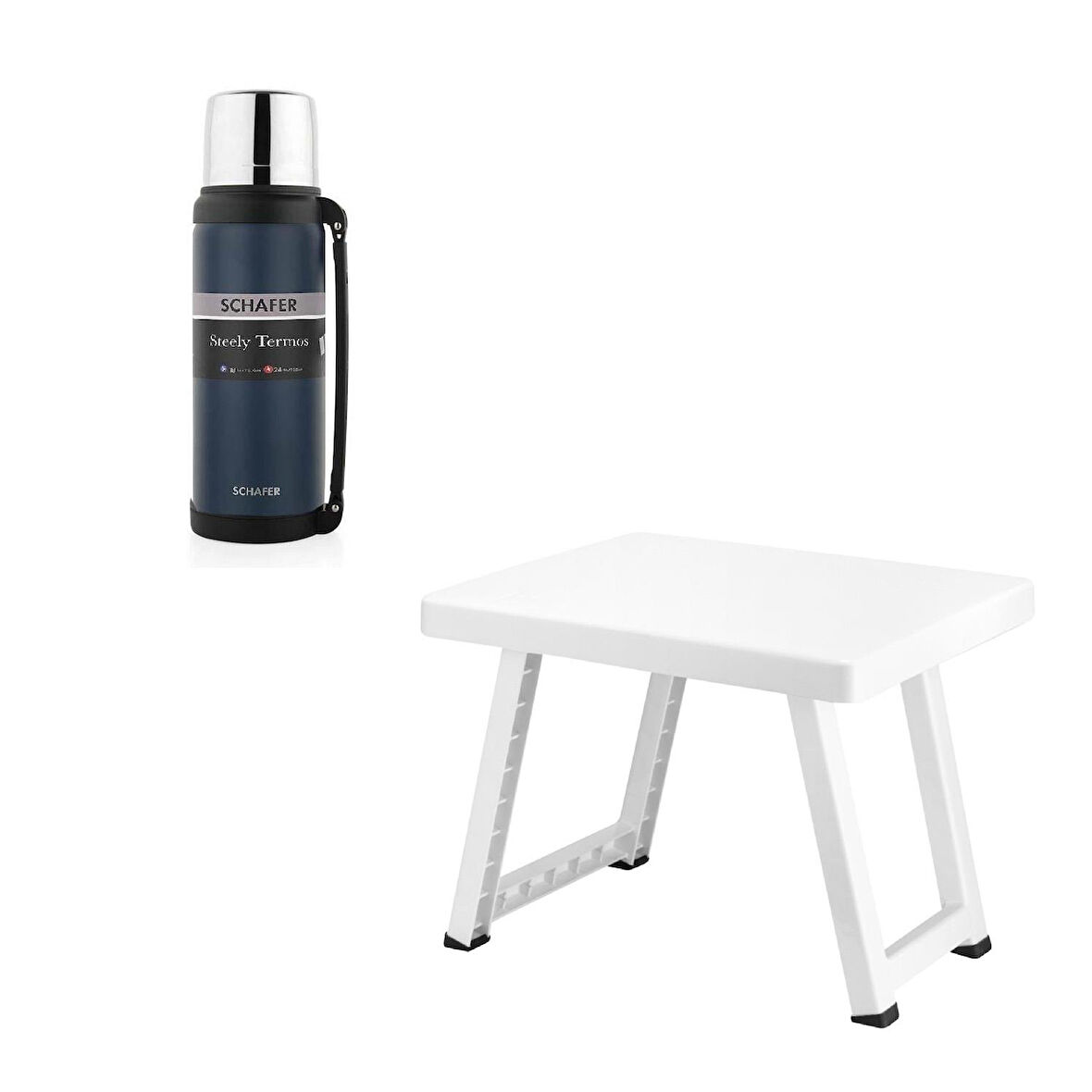 Çelik Termos 2000 ML Lacivert Renk ve Plastik Katlanır Sehpa