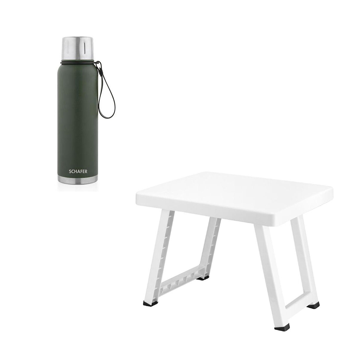 Çelik Termos 1000 ML Yeşil Renk ve Katlanır Kamp Sehpası
