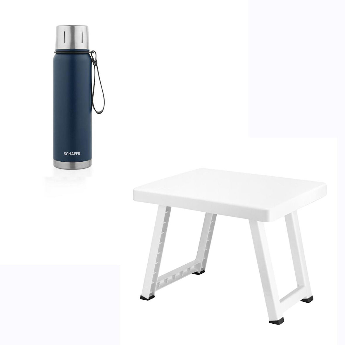 Çelik Termos 750 ML Lacivert Renk ve Katlanır Plastik Sehpa