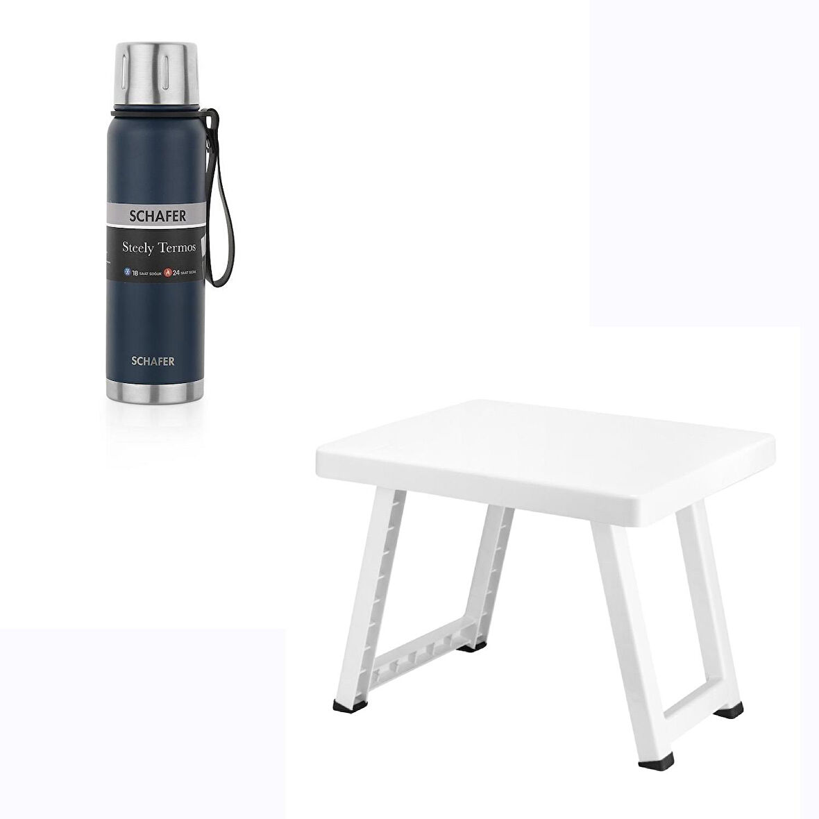 Çelik Termos 520 ML Lacivert Renk ve Katlanır Plastik Sehpa 