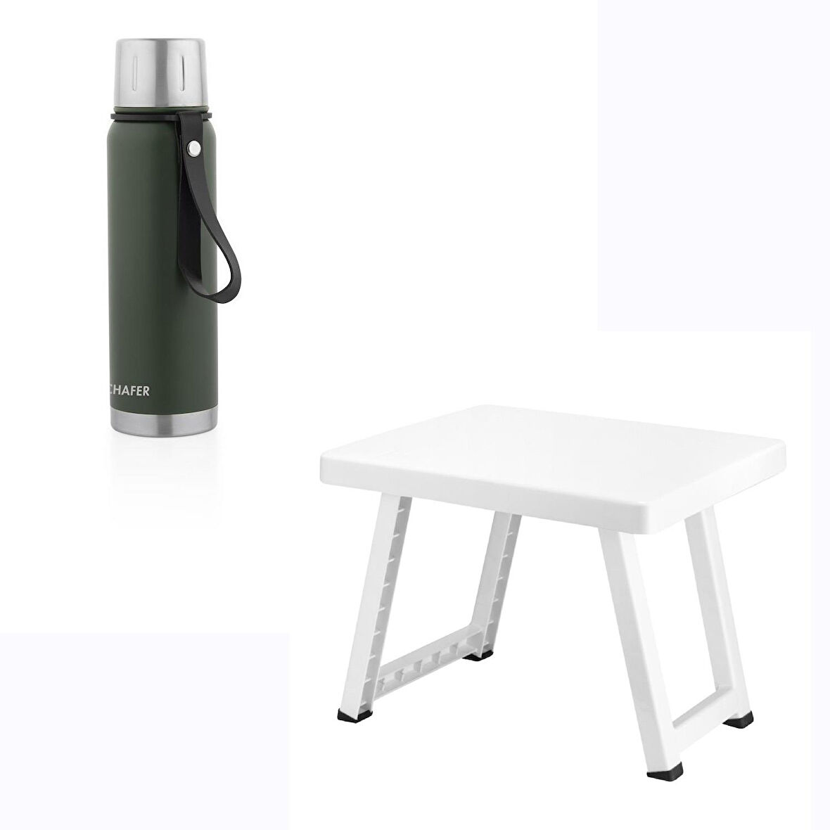 Çelik Termos 520 ML Yeşil Renk ve Katlanır Plastik Sehpa