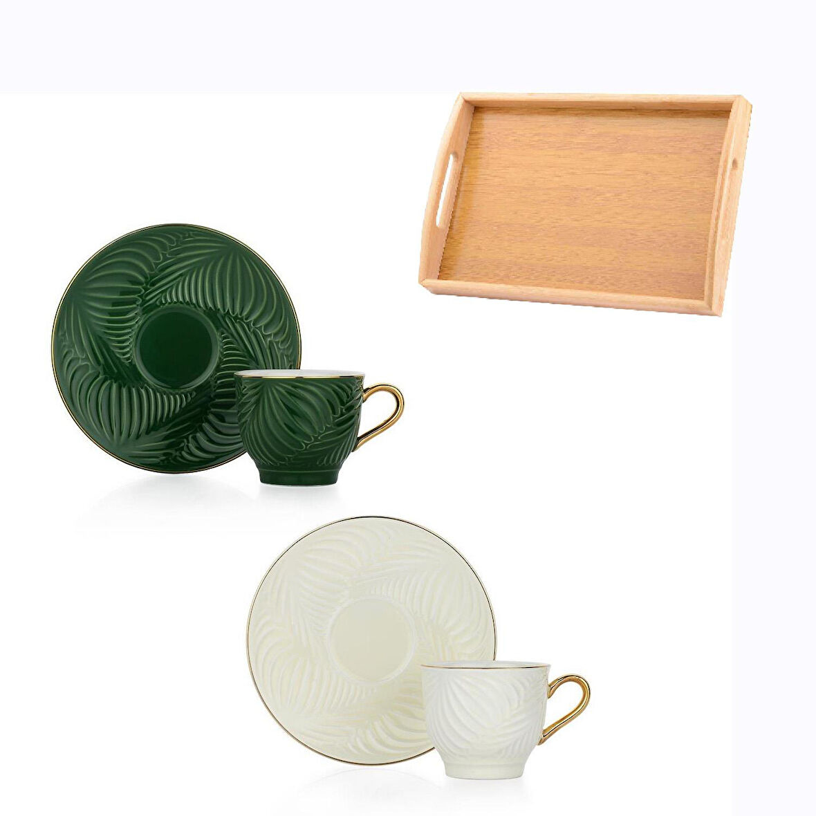 Renkli Fincan Takımı ve Bambu Servis Tepsisi