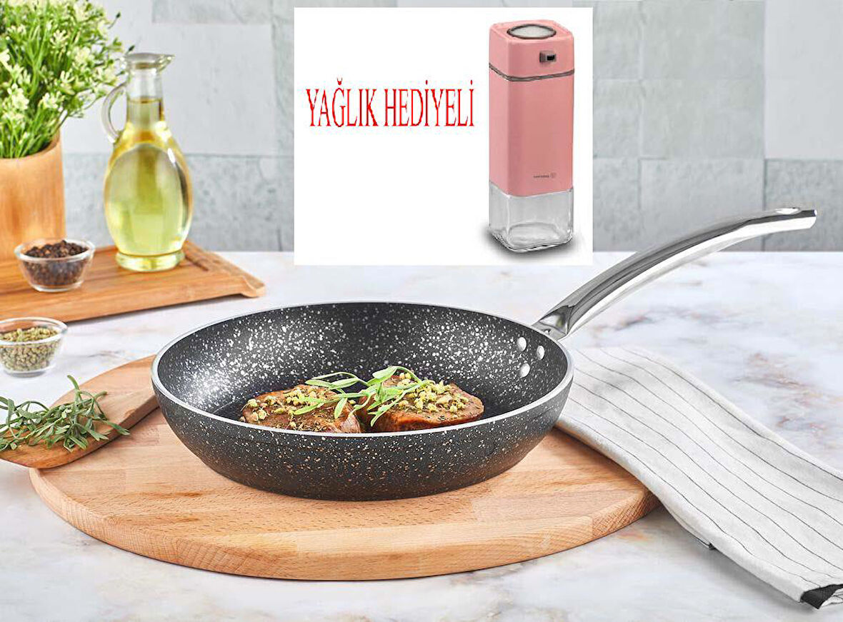 Granit Tava 24 CM ve Pembe Yağlık Sirkelik Sosluk