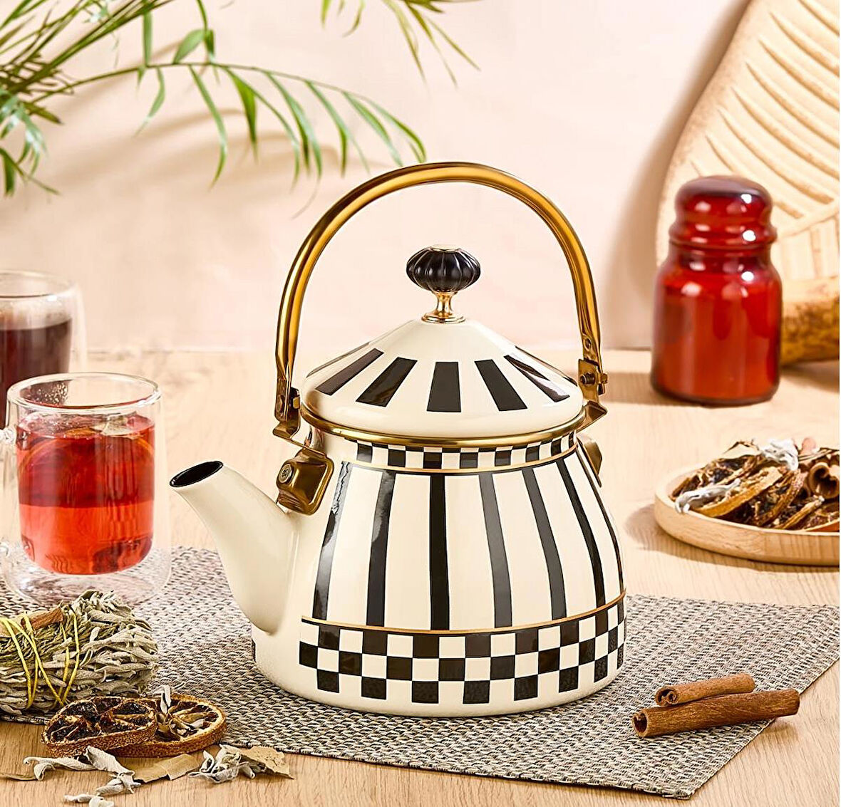 Prime Cream Emaye Bitki Çayı Demliği