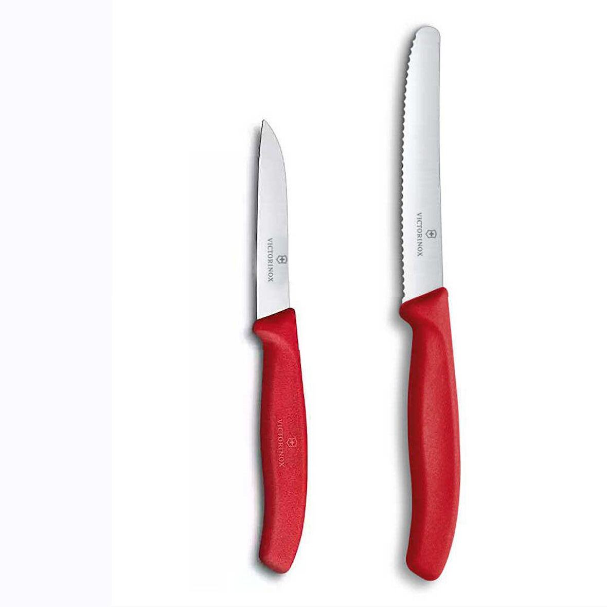 Victorinox Kırmızı 11 CM Tırtıklı Domates Sebze Bıçağı ve 8 CM Düz Bıçak