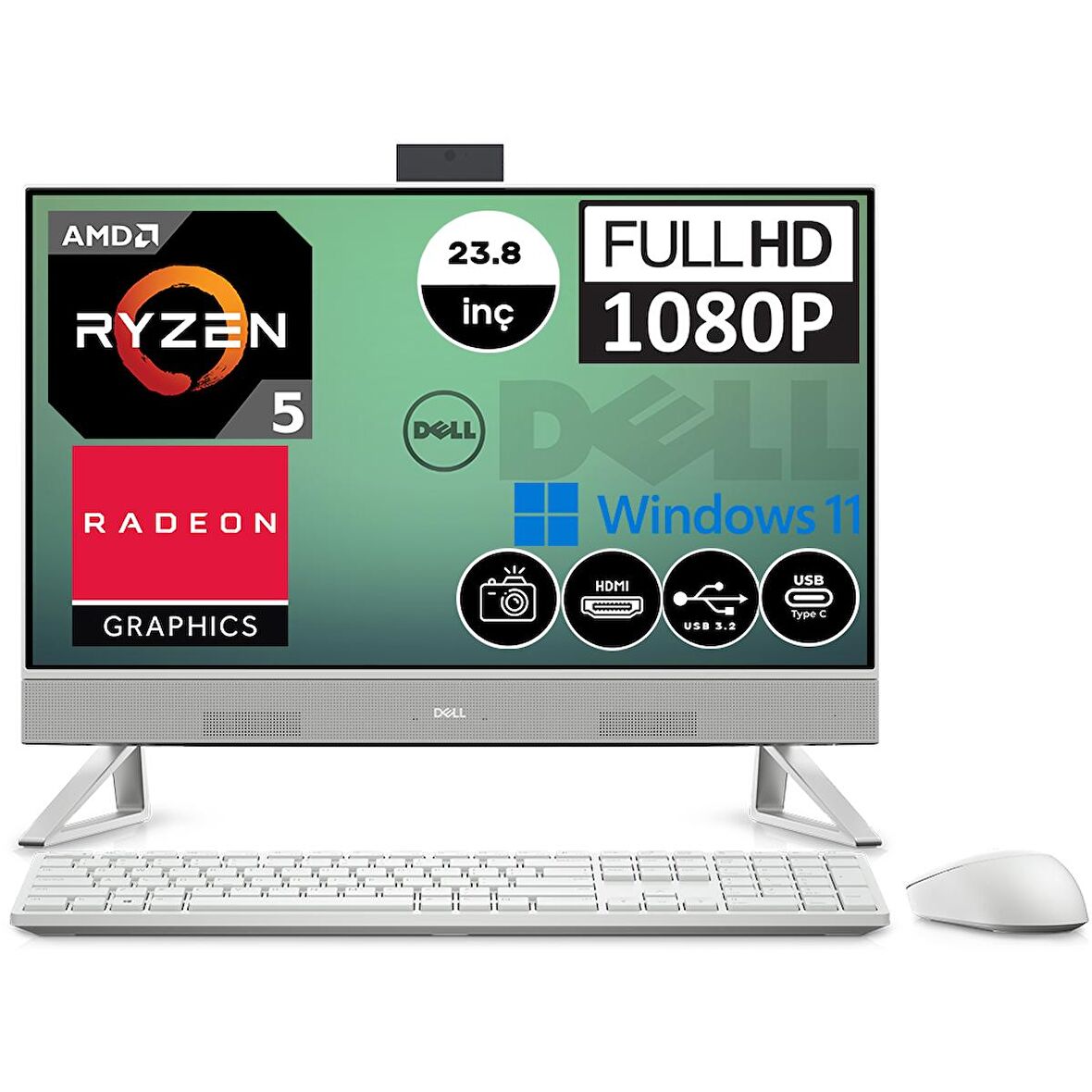 Dell Inspiron 24 5415 I5415AIO3602WP22 AMD Ryzen 5 5625U 32 GB Ram 512 GB SSD Radeon Graphics 23.8" Full HD All in One PC