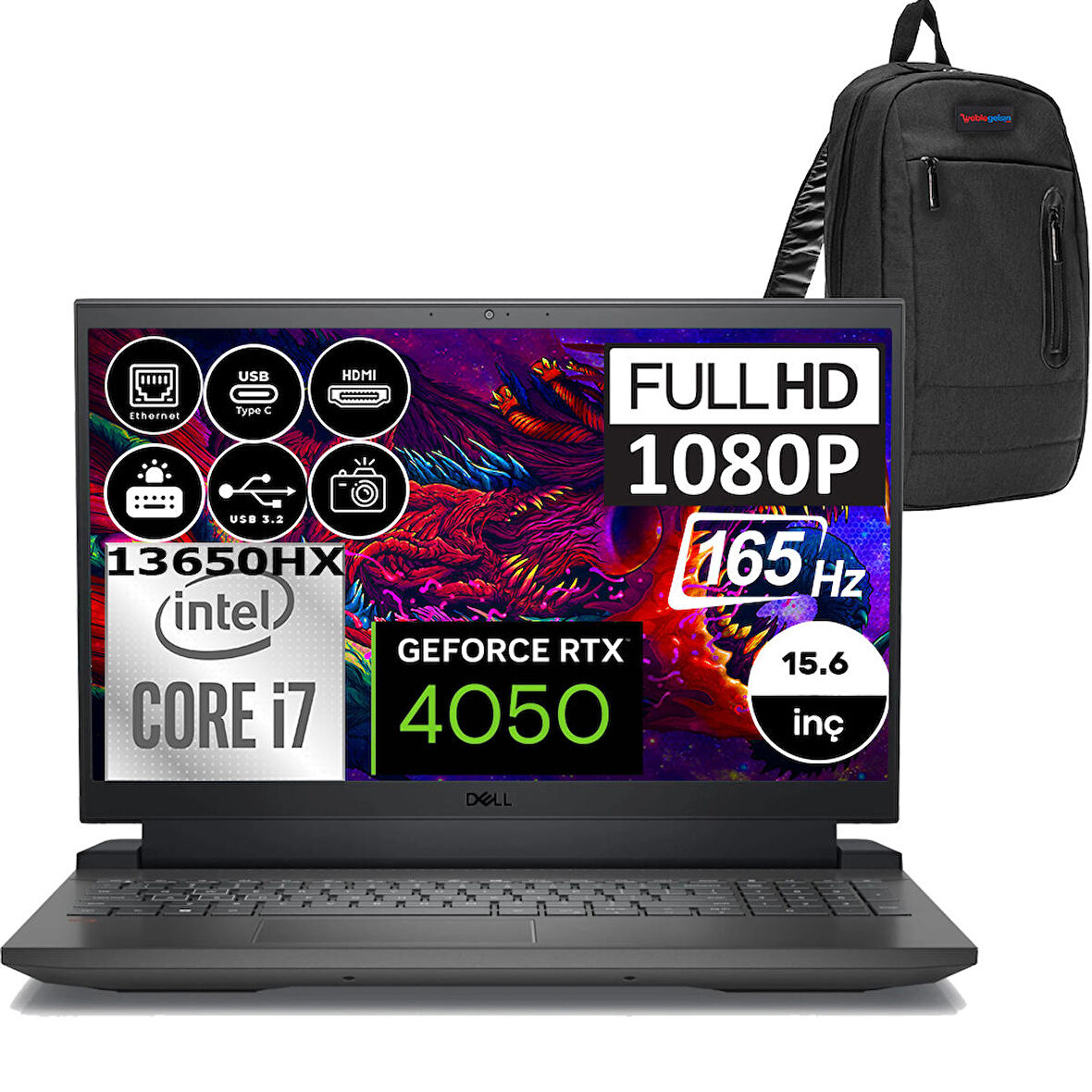 Dell Gaming G15 5530 Intel Core I7 13650HX 32GB DDR5 1TB SSD RTX4050 Windows 11 Pro 15.6" Fhd 165Hz Taşınabilir Bilgisayar G155530010WP05 + Zetta Çanta