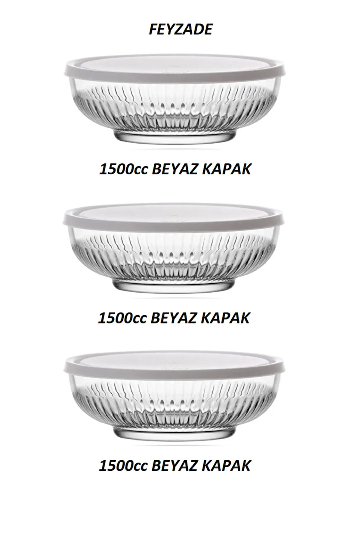 FEYZADE Tokyo Saklama Kabı Seti 3'lü (1500cc x 3 adet) BEYAZ KAPAKLI