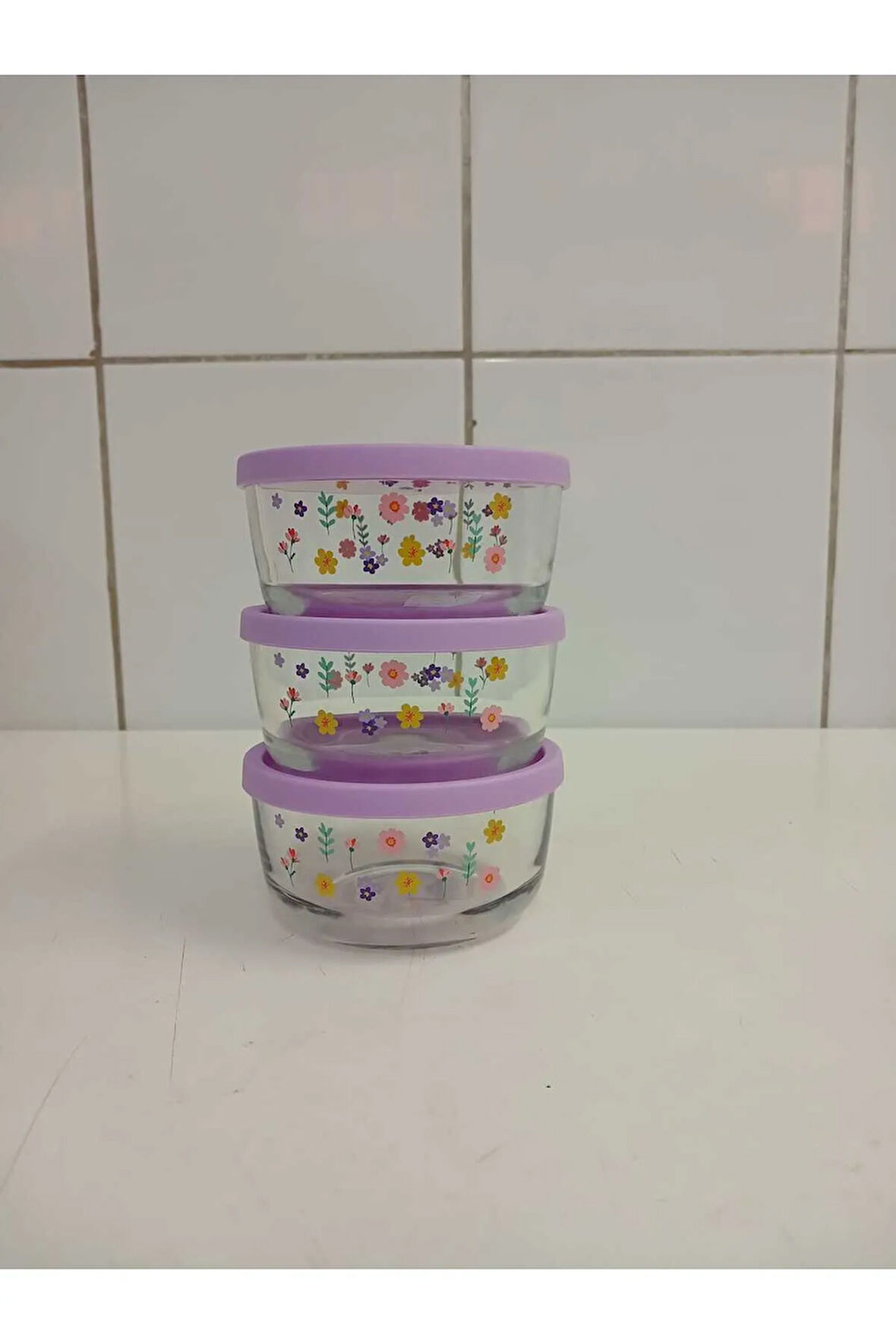 FEYZADE Round Saklama Kabı Seti 3 adet 380cc LİLA KAPAK