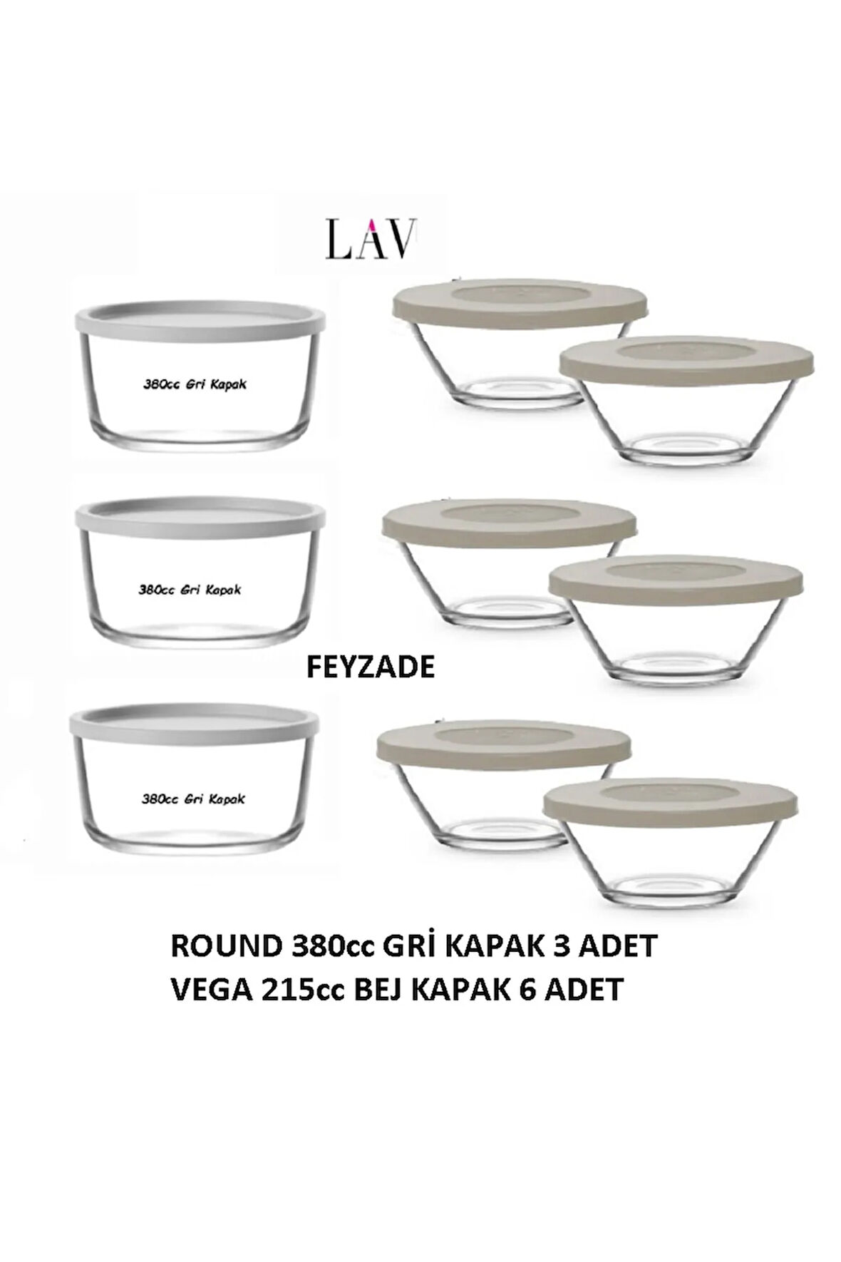 FEYZADE ROUND 380cc Saklama Kabı Seti 3 ADET GRİ KAPAK - VEGA 215cc Saklama kabı Seti 6 ADET