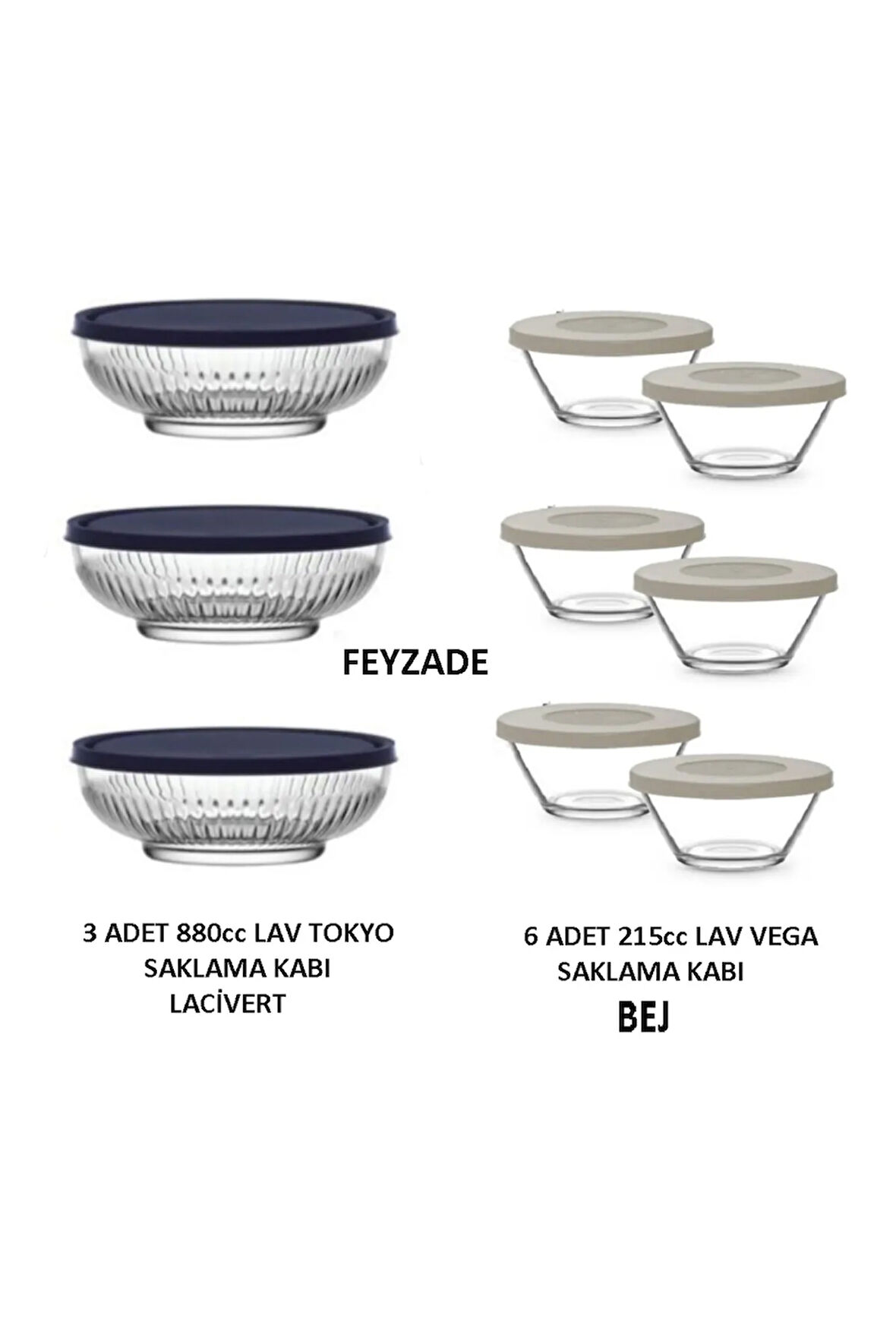 FEYZADE VEGA SAKLAMA KABI 6 ADET 215cc BEJ-PEMBE - TOKYO SAKLAMA KABI 3 ADET 880cc LACİVERT