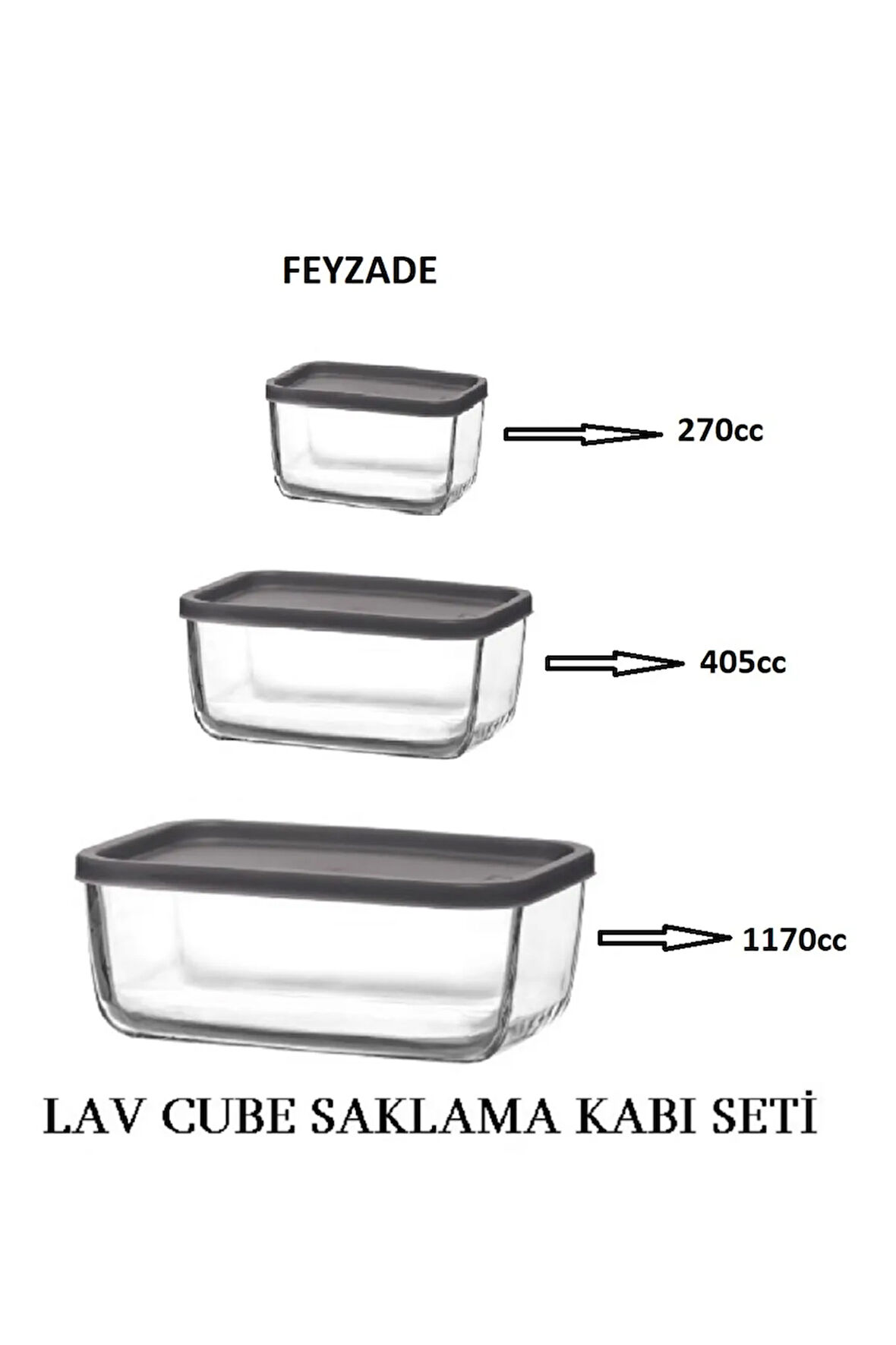 FEYZADE CUBE Saklama Kabı Seti 1170cc-405cc-270cc CUB-238/235/225 (3 RENK)