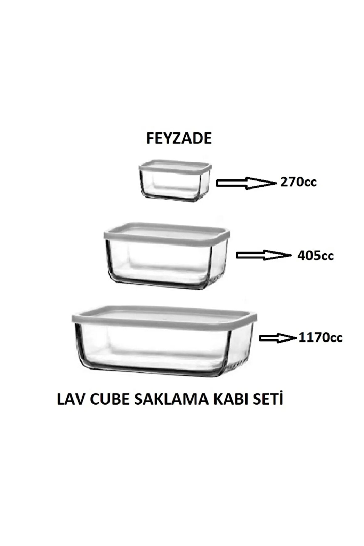 FEYZADE CUBE Saklama Kabı Seti 1170cc-405cc-270cc CUB-238/235/225 (3 RENK)