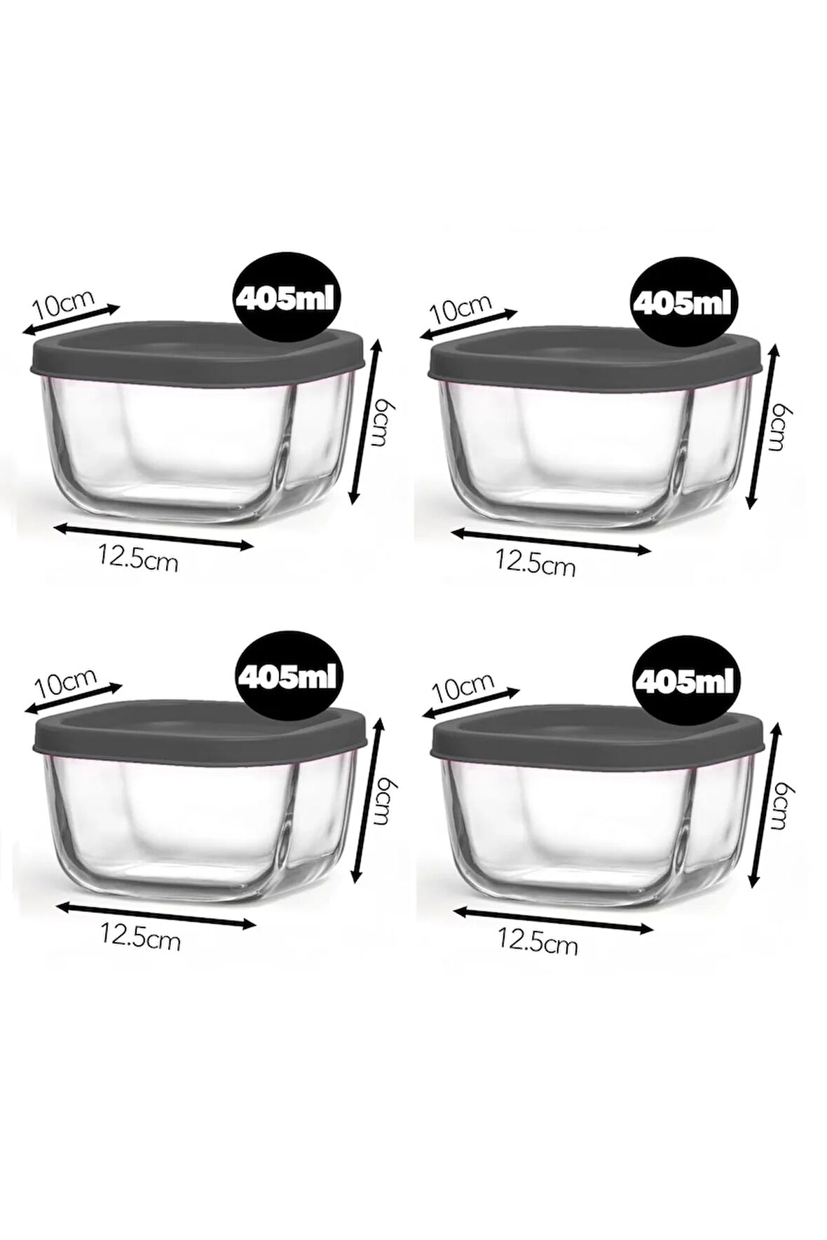 FEYZADE CUBE Kahvaltılık Vakumlu Saklama Kabı Seti 4 adet 405cc GRİ KAPAKLI