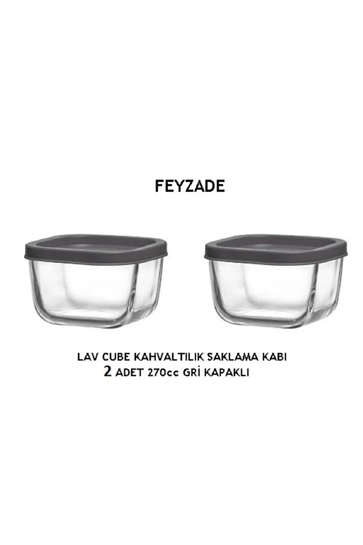 FEYZADE CUBE Saklama Kabı Seti 2 adet 270cc GRİ KAPAKLI (CUB-225)