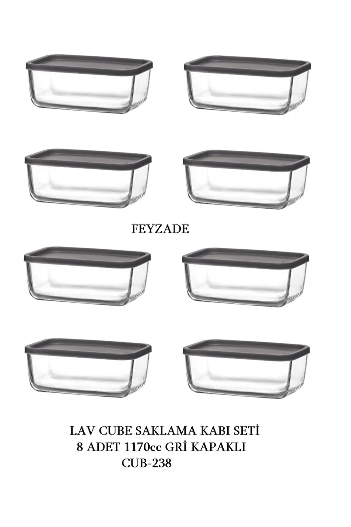 FEYZADE CUBE Kahvaltılık Saklama Kabı Seti 8 adet 1170cc (CUB-238)