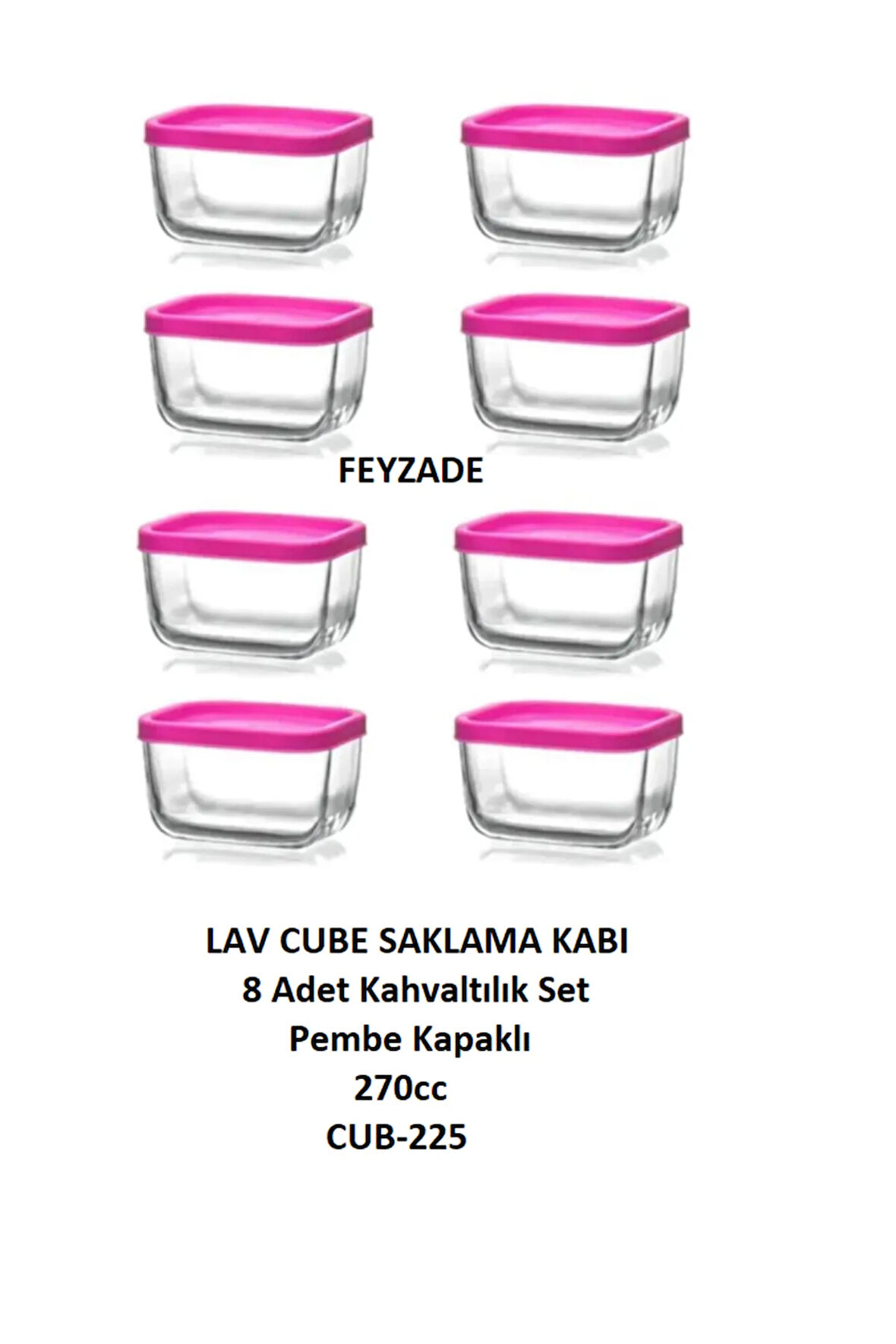 FEYZADE CUBE Kahvaltılık Saklama Kabı Seti 8 ADET 270cc (CUB-225)