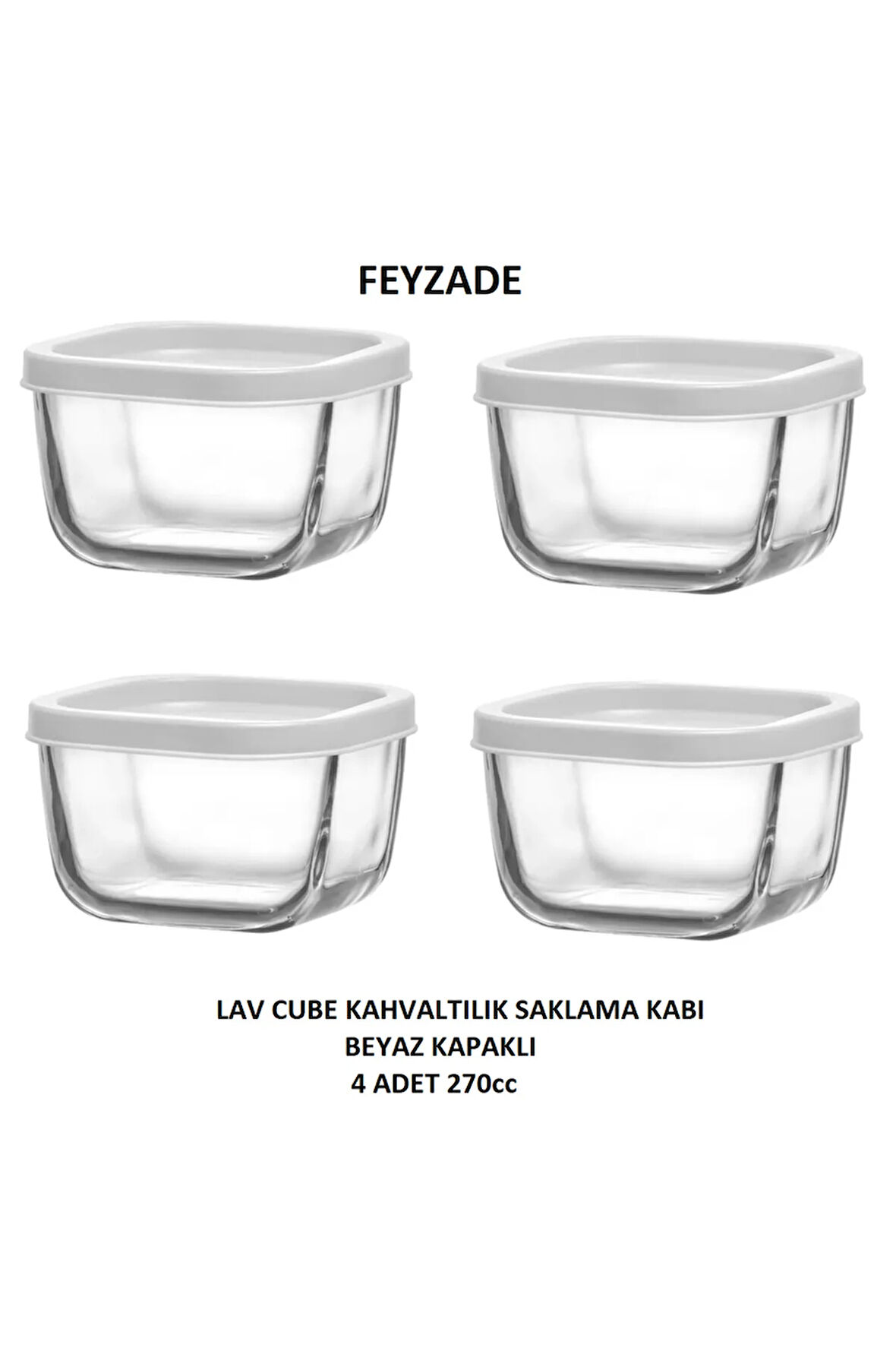Feyzade Cube Saklama Kabı 4 Adet 270cc (CUB-225)