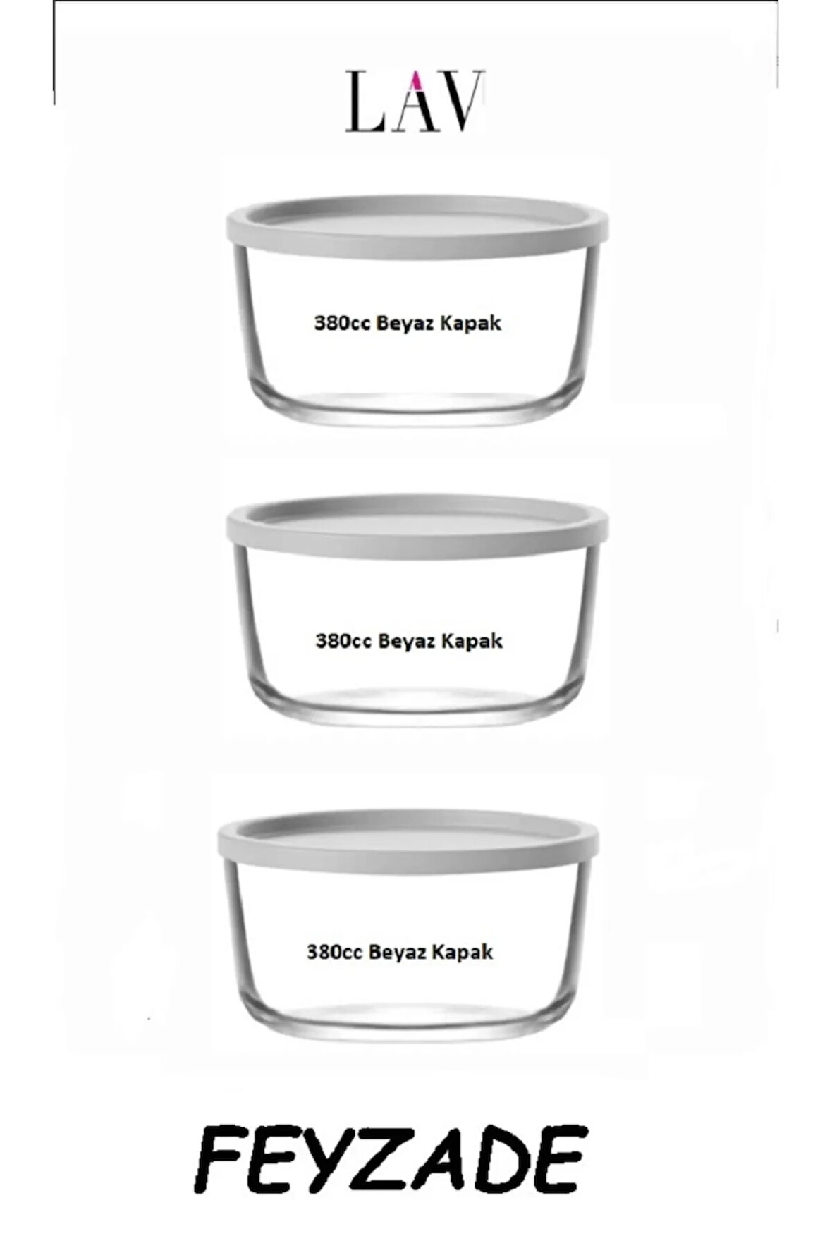 FEYZADE Round Saklama Kabı (380 cc X 3 ADET) BEYAZ KAPAKLI (LV-RND-211)
