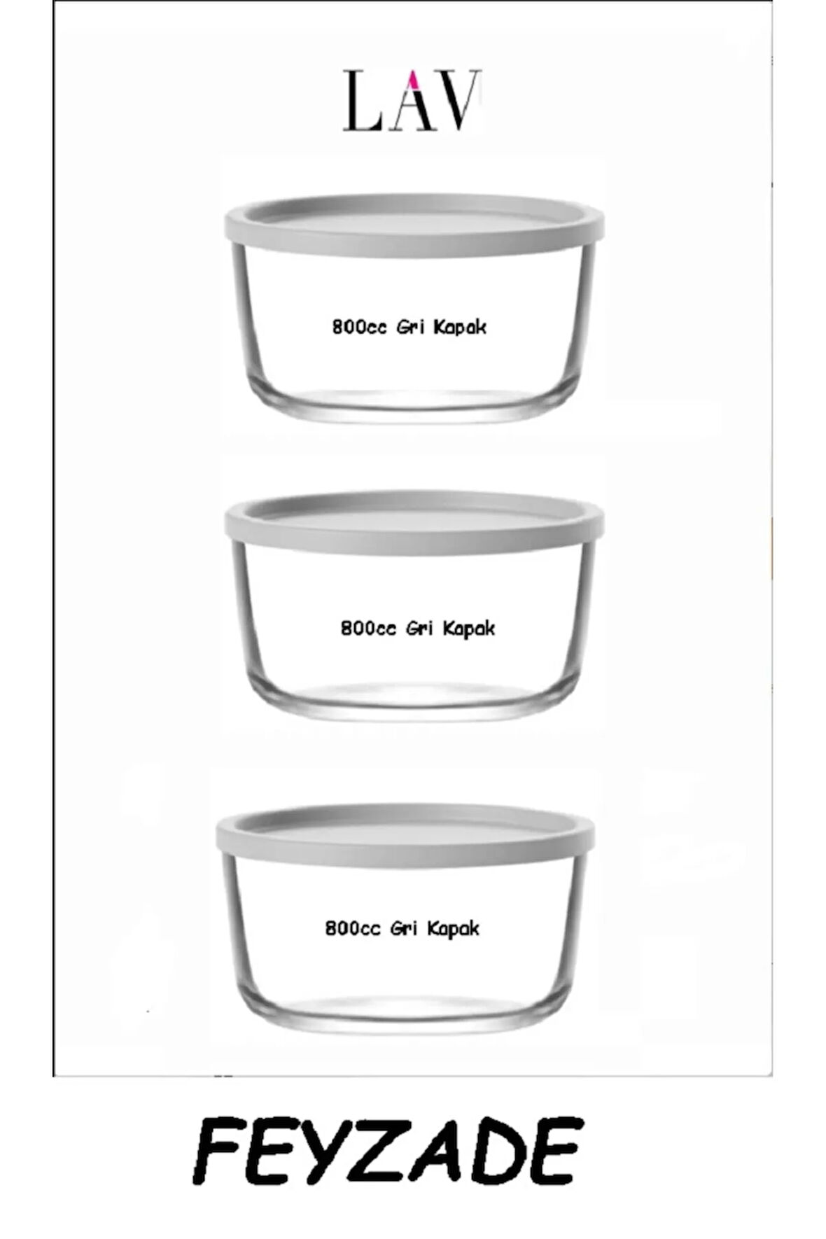 FEYZADE Round Saklama Kabı (800 cc X 3 ADET) ANTRASİT KAPAKLI
