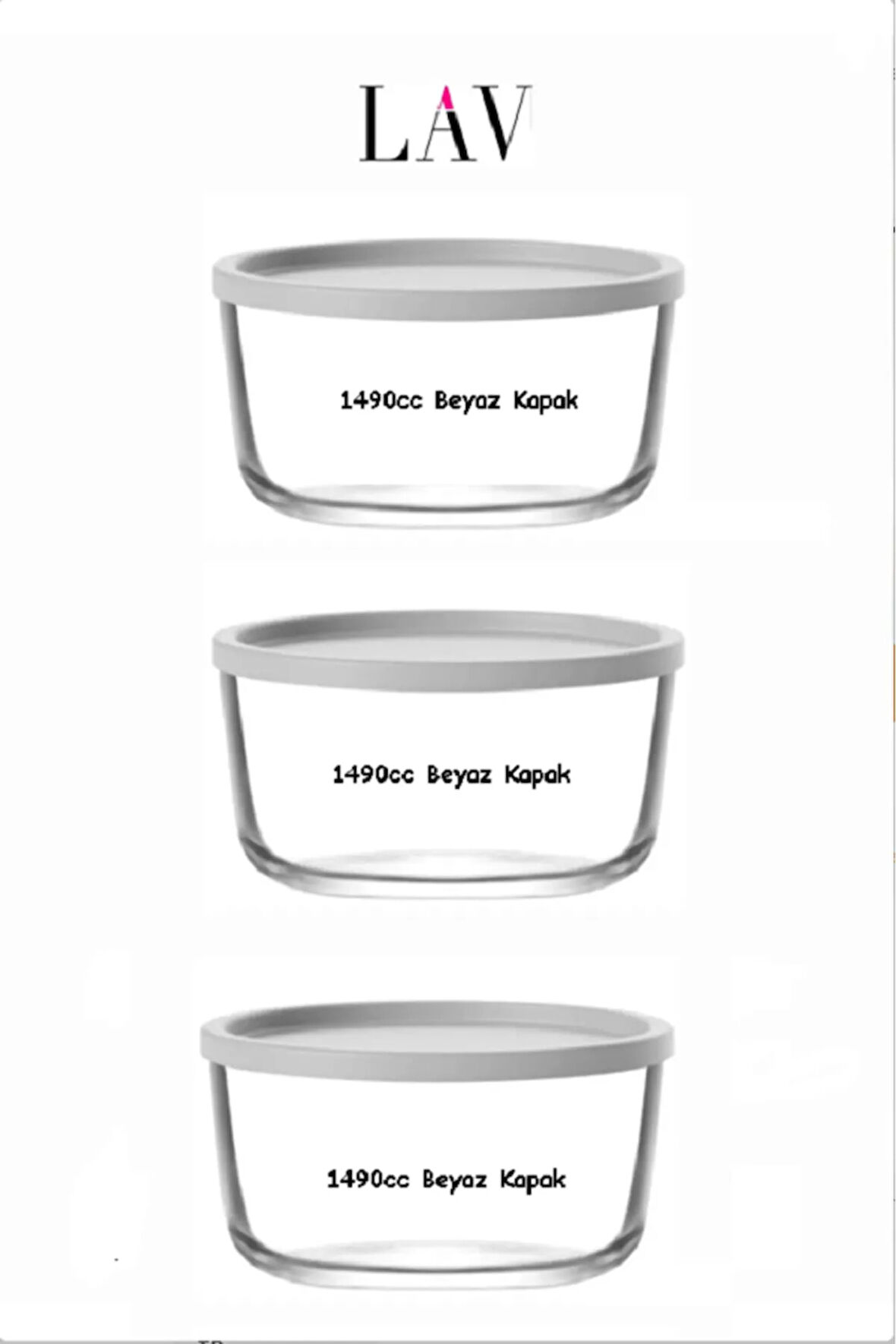 FEYZADE Round Saklama Kabı (1490 CC X 3 ADET) BEYAZ KAPAKLI