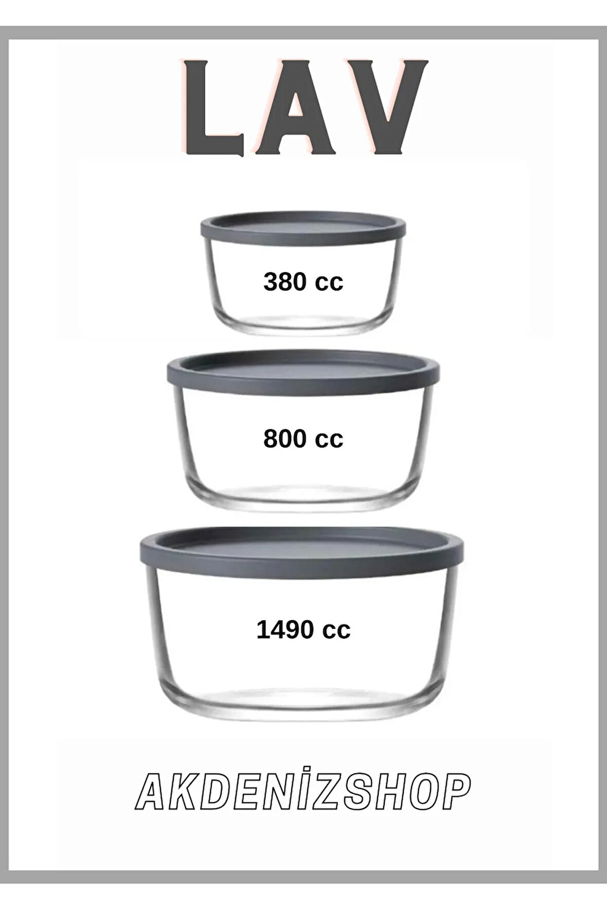 Round Antrasit Saklama Kabı 380-800-1490 Cc 3 Lü Takım
