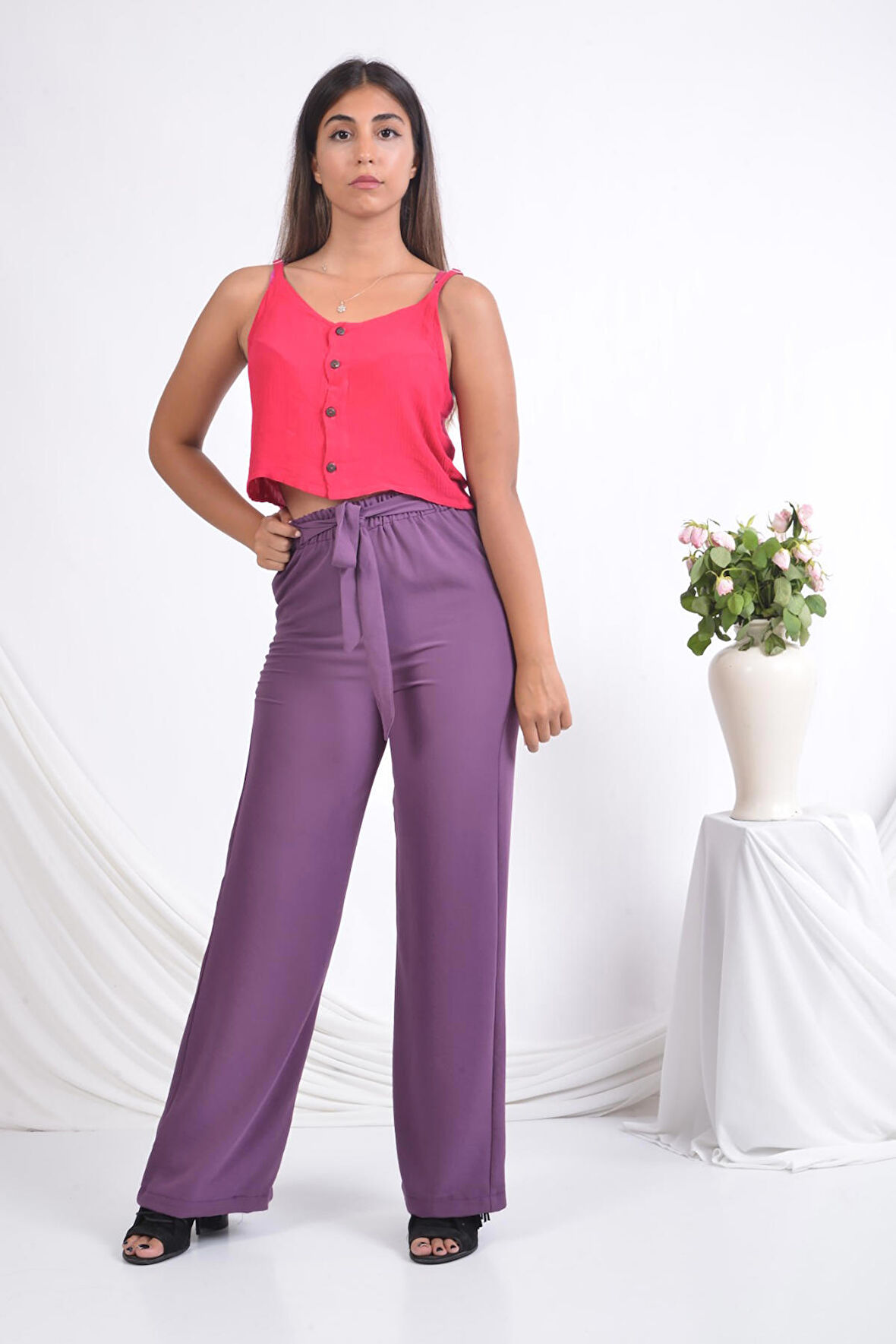SORALLİNE KADIN PANTOLON 1697 AEROBİN KUMAŞ MOR YAZLIK