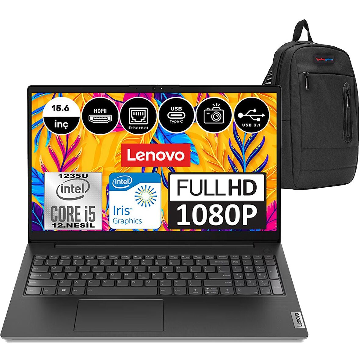 Lenovo V15 G3 Iap Intel Core I5-1235U 16GB 512GB SSD 15.6" Freedos Fhd Dizüstü Bilgisayar 82TT00HDTRF06 + Zetta Çanta