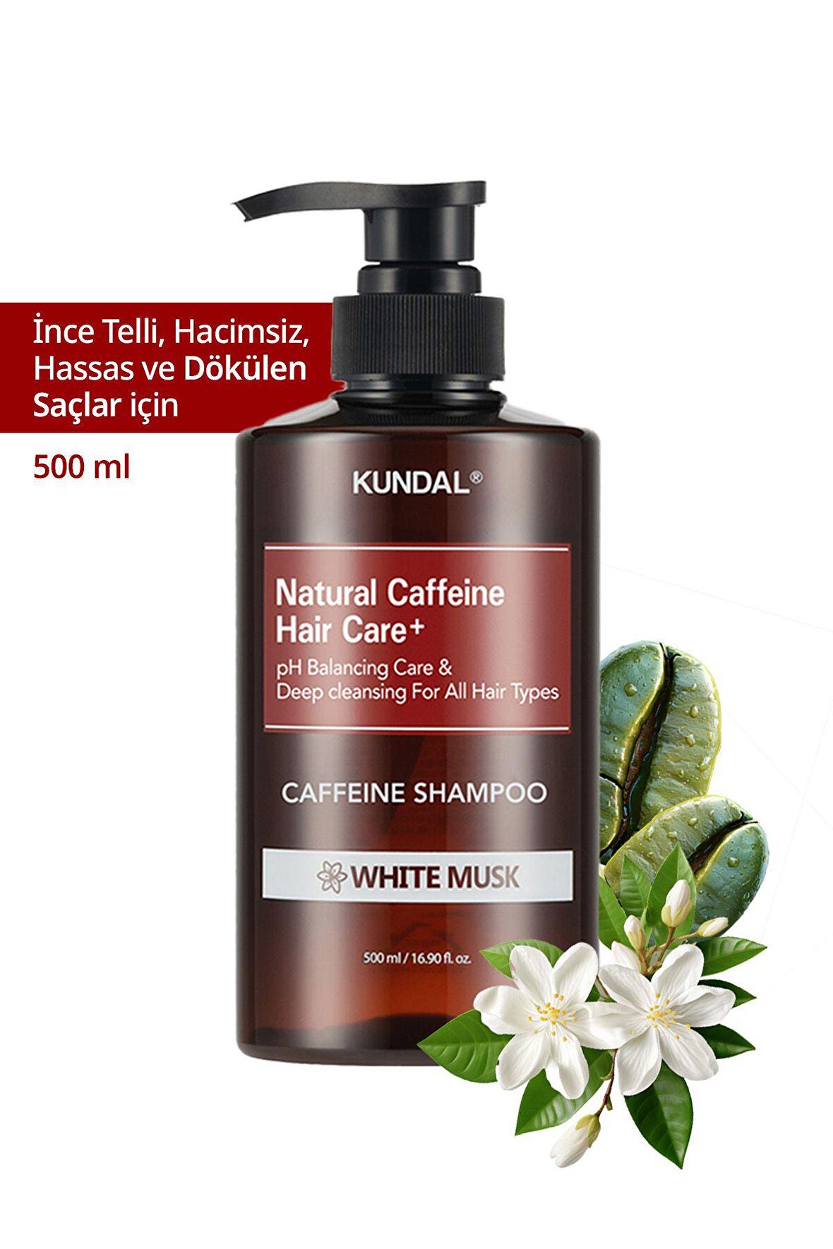 Kafein İçerikli Dökülme Karşıtı Şampuan Kundal Caffeine Shampoo 500ml (White Musk)