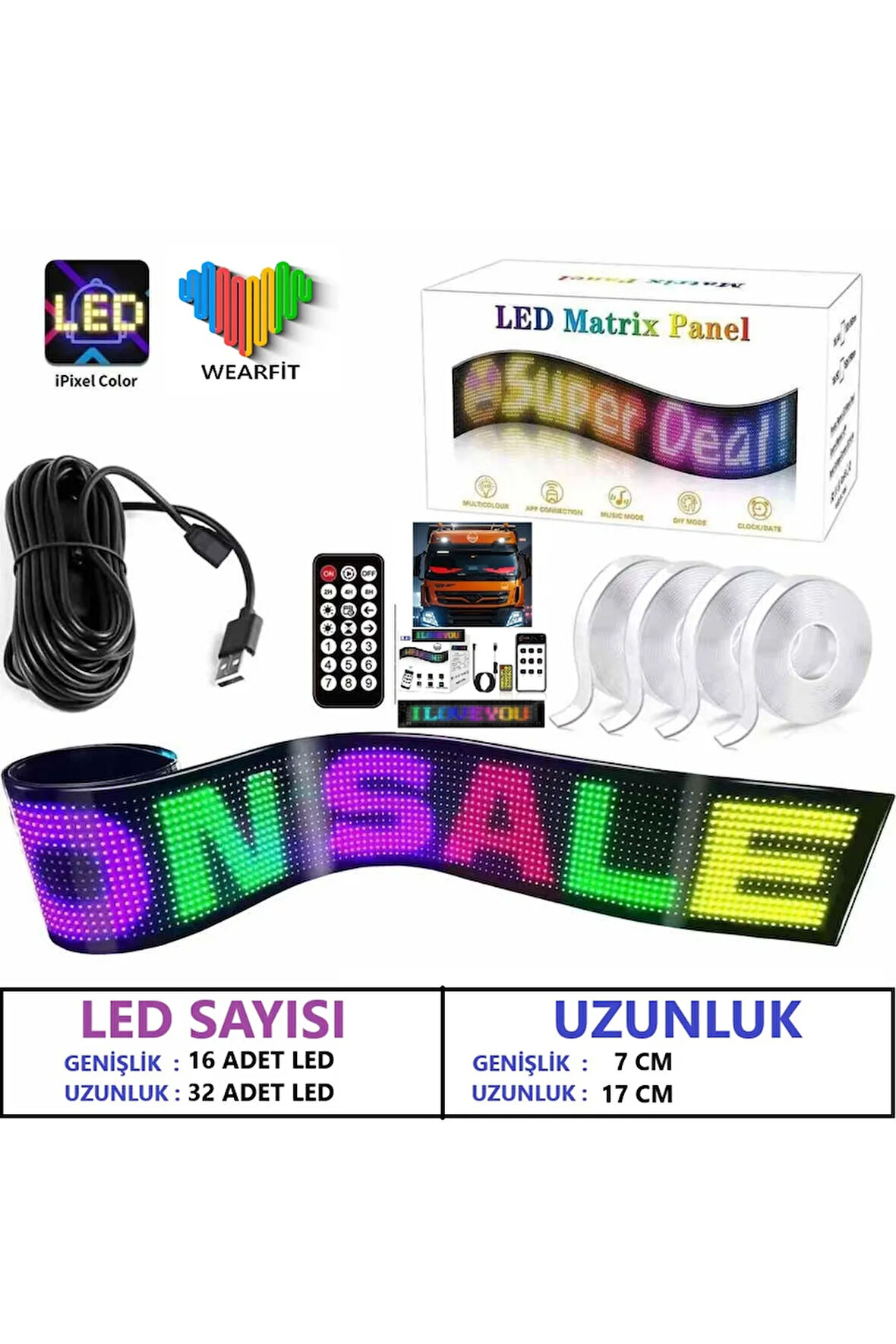 Matrix LED Panel Cama Yapışan Telefon Kontrollü Otomobil Led,Tırcı Kamyon Led Uznluk17cm-Geniş7cm