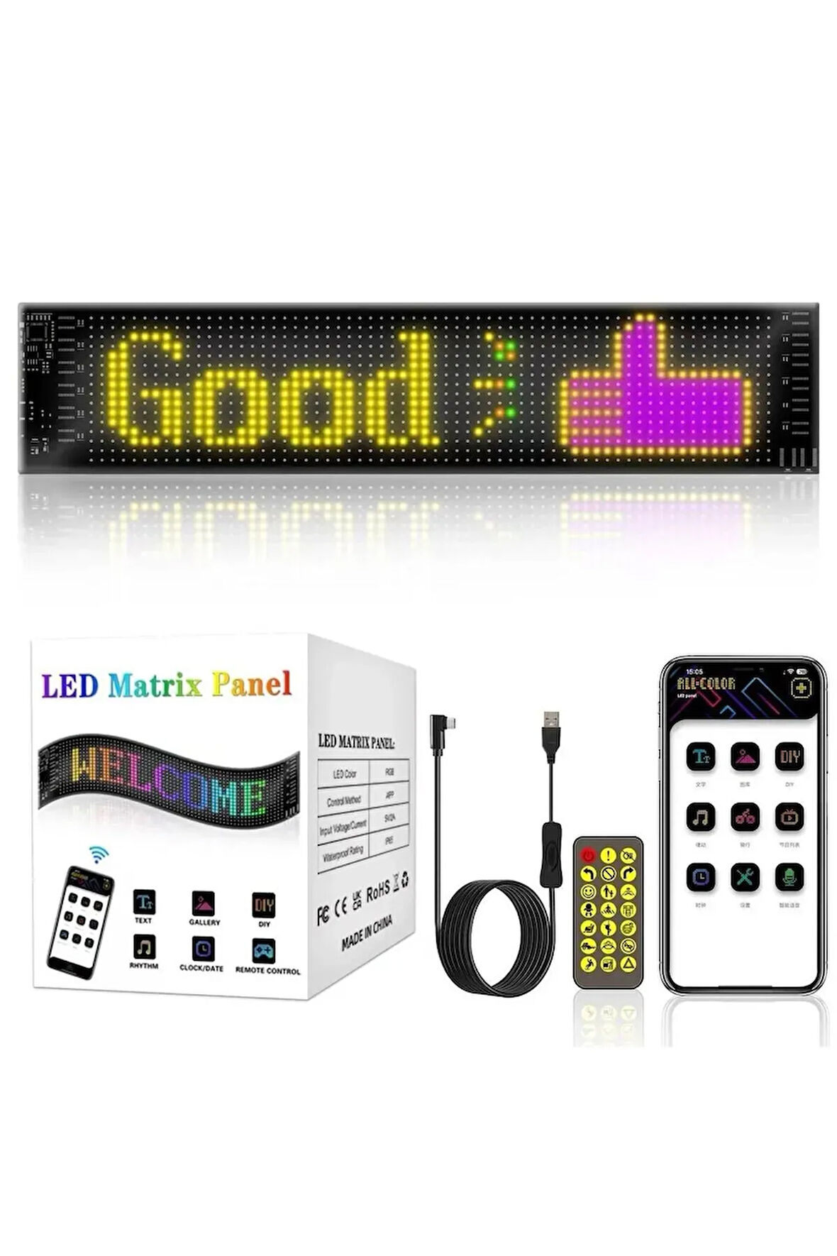 Led Matrix Panel Cama Yapışan Telefon Kontrollü Led Ekran Panel Büyük Boy(16x64)