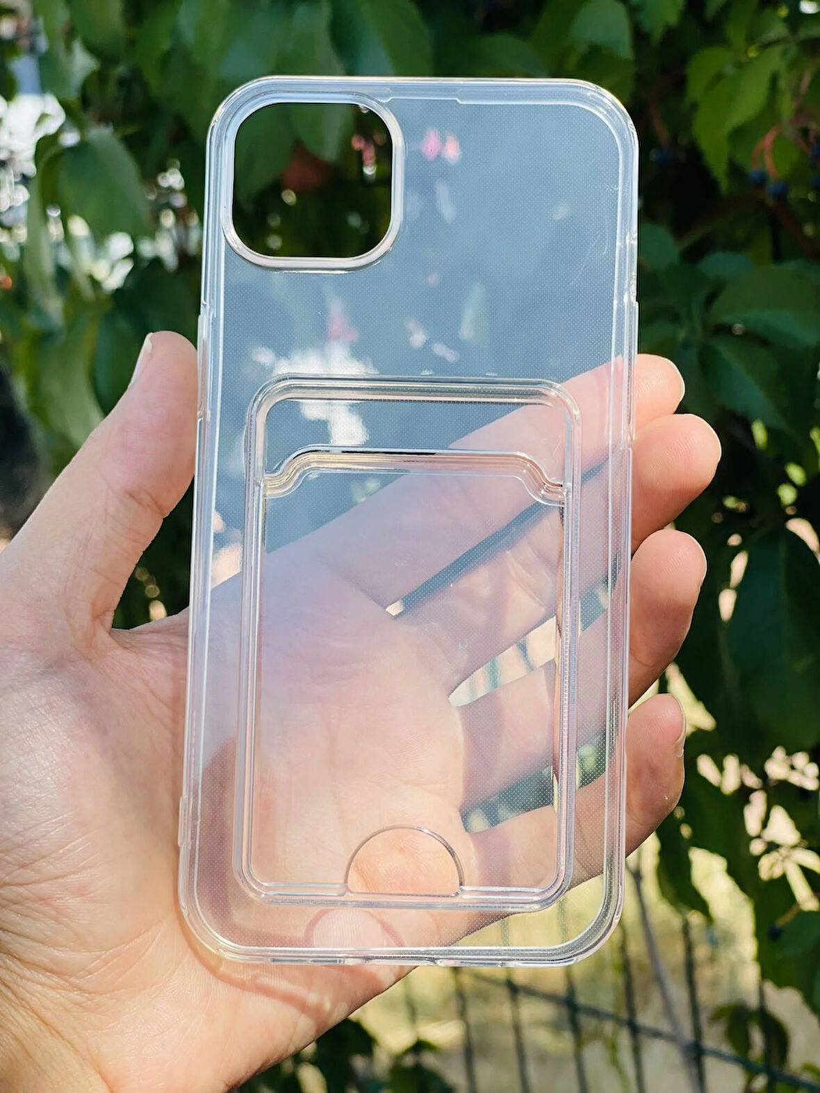 Apple iPhone 14 Max Kılıf Kartlıklı Lüx Şeffaf Silikon Kapak