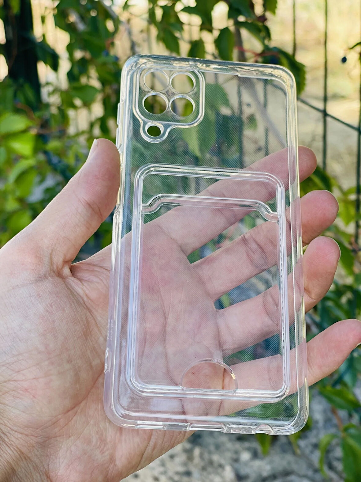 Samsung Galaxy A22 4G Kılıf Kartlıklı Lüx Şeffaf Silikon Kapak