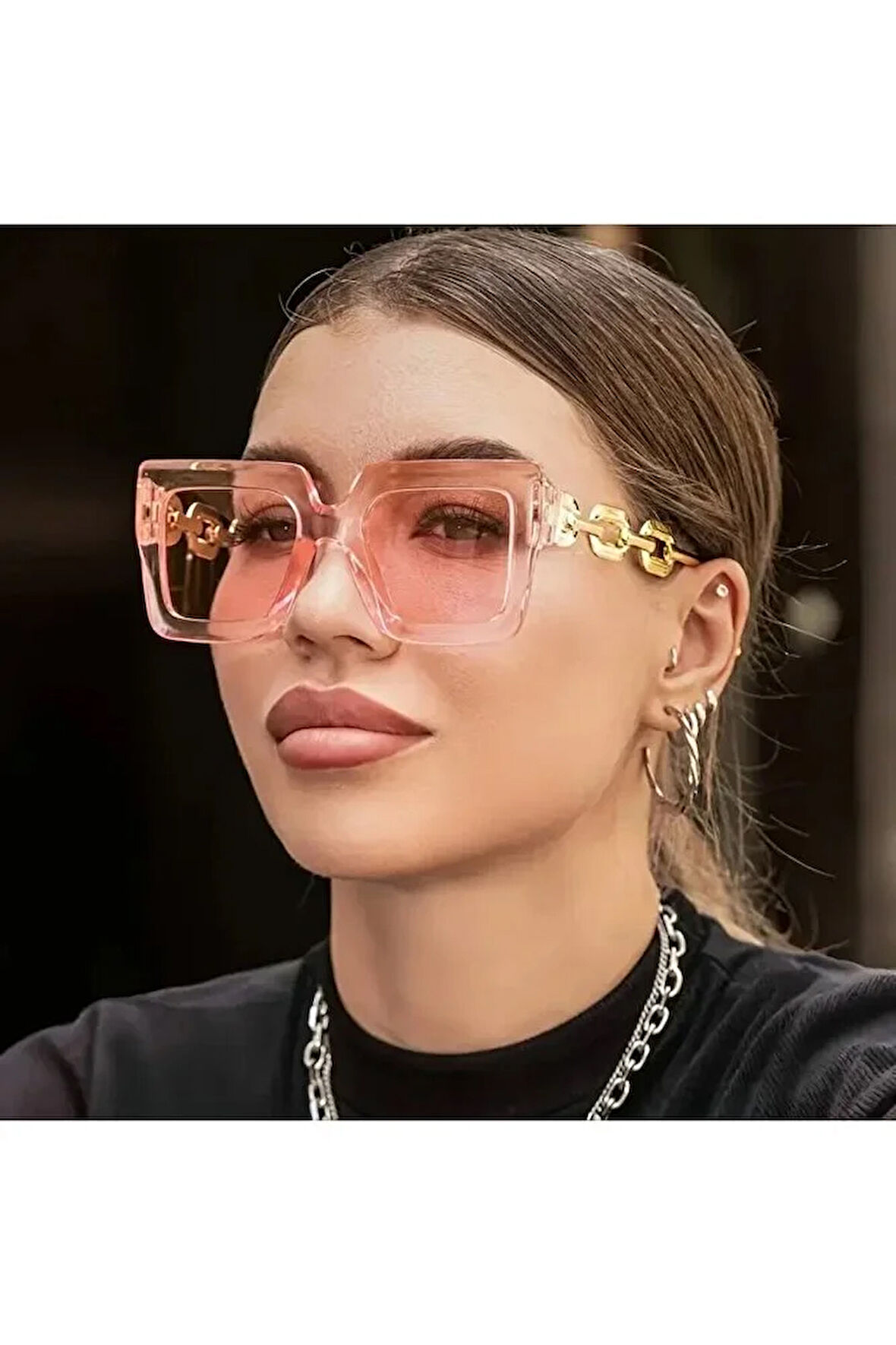 Onomo Kadın Büyük Boy Kare Moda Gözlüğü Pembe Renk