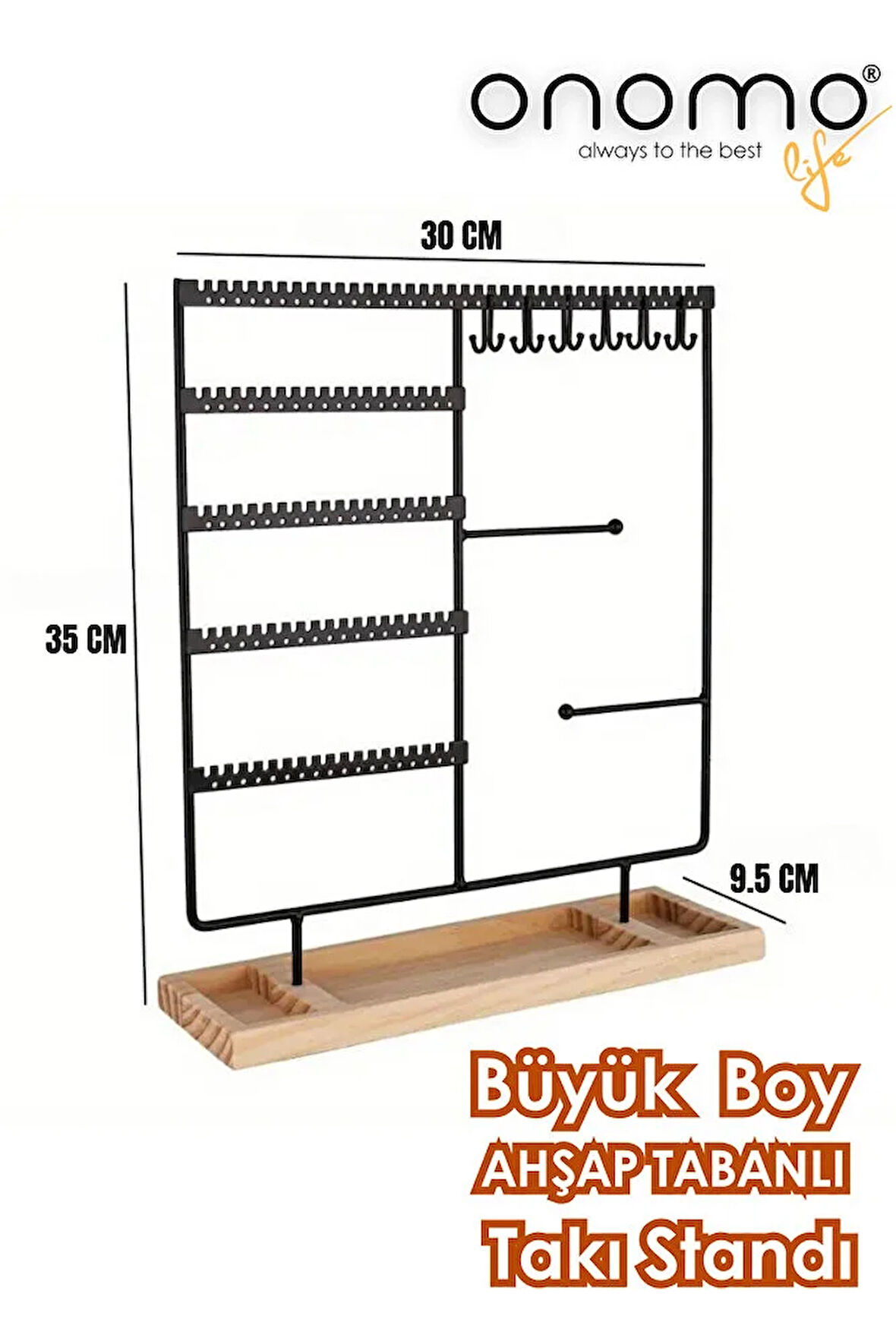 Life Takı Düzenleyici Organizeri Dekoratif Takı Standı Kolye Yüzük Küpelik Ahşap Tabanlı Metal Siyah