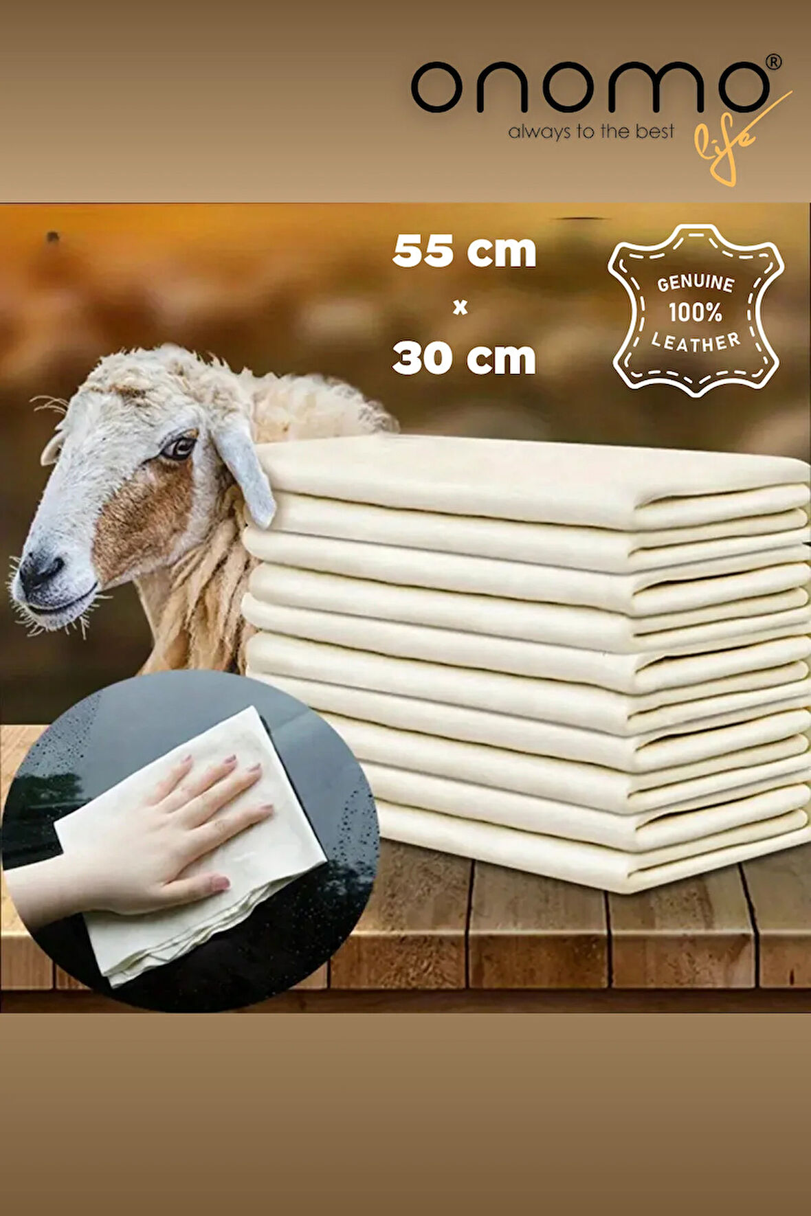 Life %100 Gerçek Koyun Derisi Güderi Araba Oto Yıkama Ve Kurulama Bezi 55cm X 30cm 1 Adet